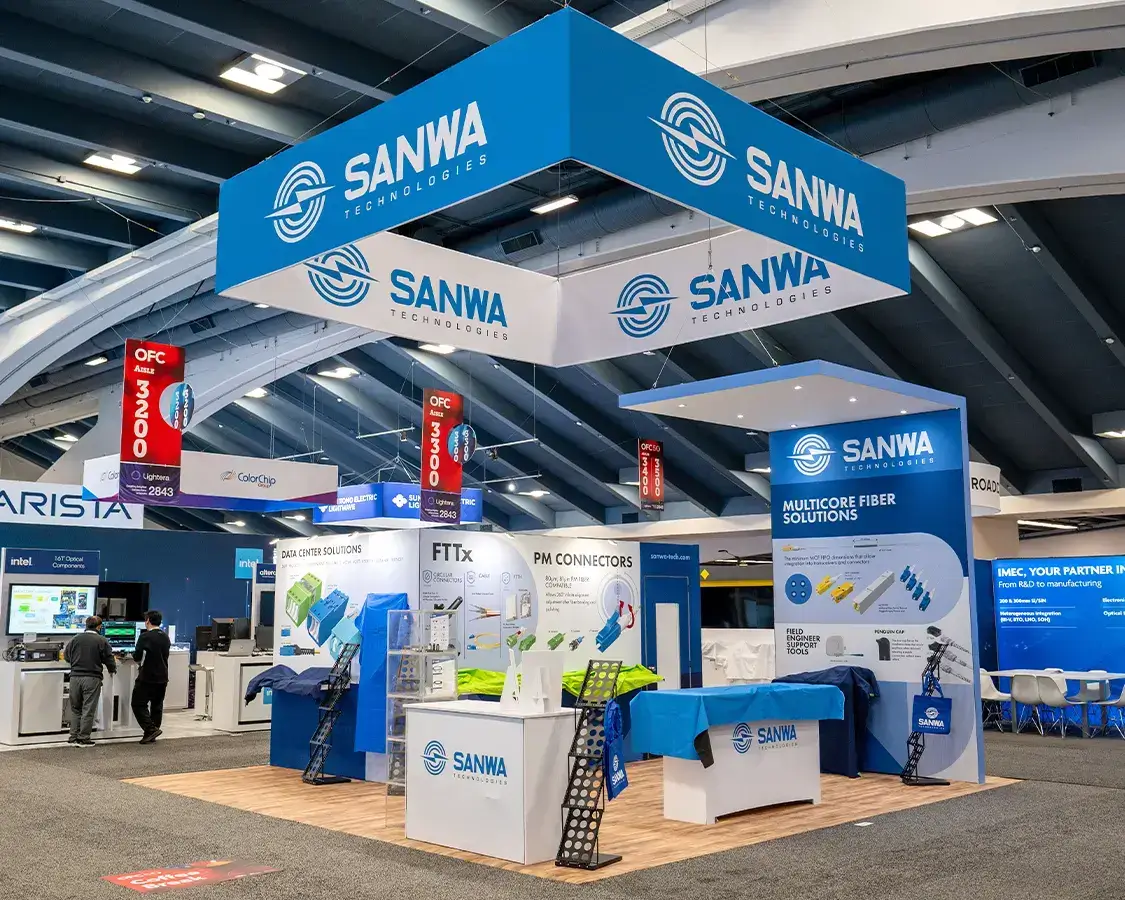 20×20 Custom Trade Show Booth for Sanwa At OFC, Designed and Built By Exponents in San Francisco