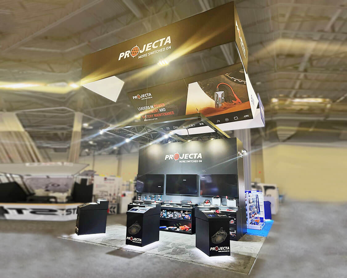 20x30 Trade Show Booth Rental for Projecta at AAPEX, Built by Exponents in Las Vegas