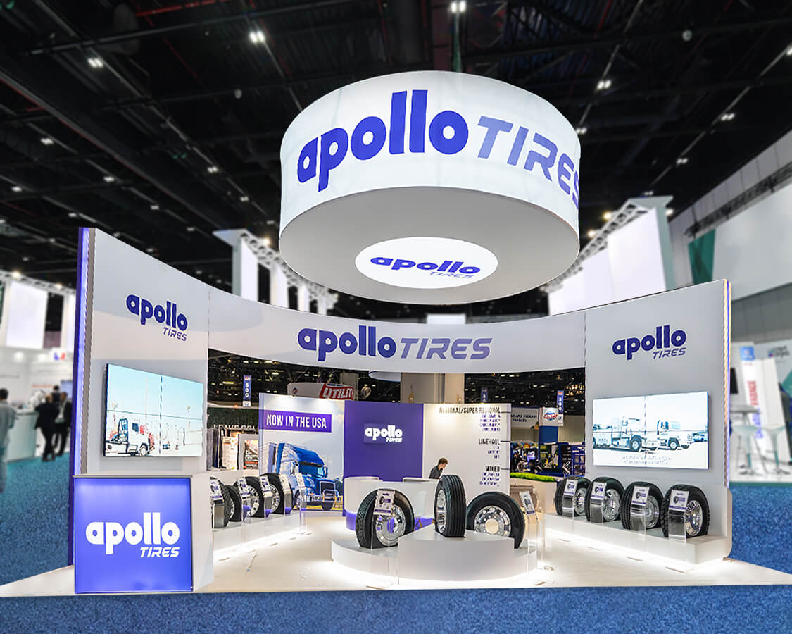 40x40' Exhibits Rentals for Apollo Tires at eTail Palm Springs, Designed and Built by Exponents in Orlando