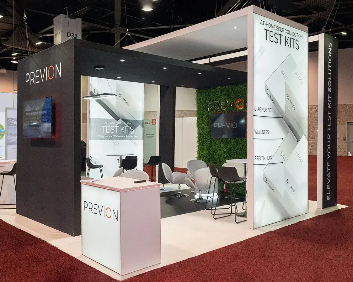 20x20 Trade Show Booth Rental for Previon at AACC, Designed and Built by Exponents in Anaheim, CA 20x20 Trade Show Booth Rental for Previon at AACC, Designed and Built by Exponents in Anaheim, CA