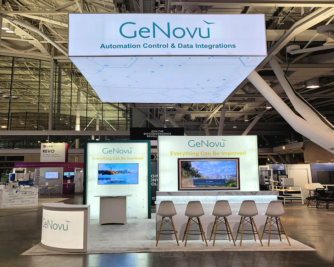 20x20 Trade Show Booth for Genovu At Bio International, Designed and Built By Exponents in Boston