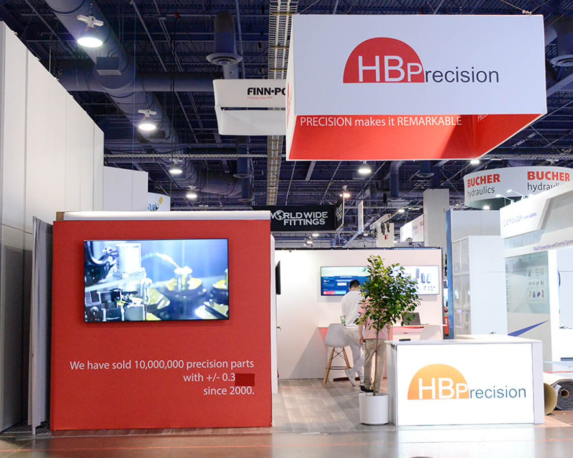 20×20 Trade Show Booth for HB Precision at Con Expo-Con/ AGG, Designed and Built by Exponents in Las Vegas, NV