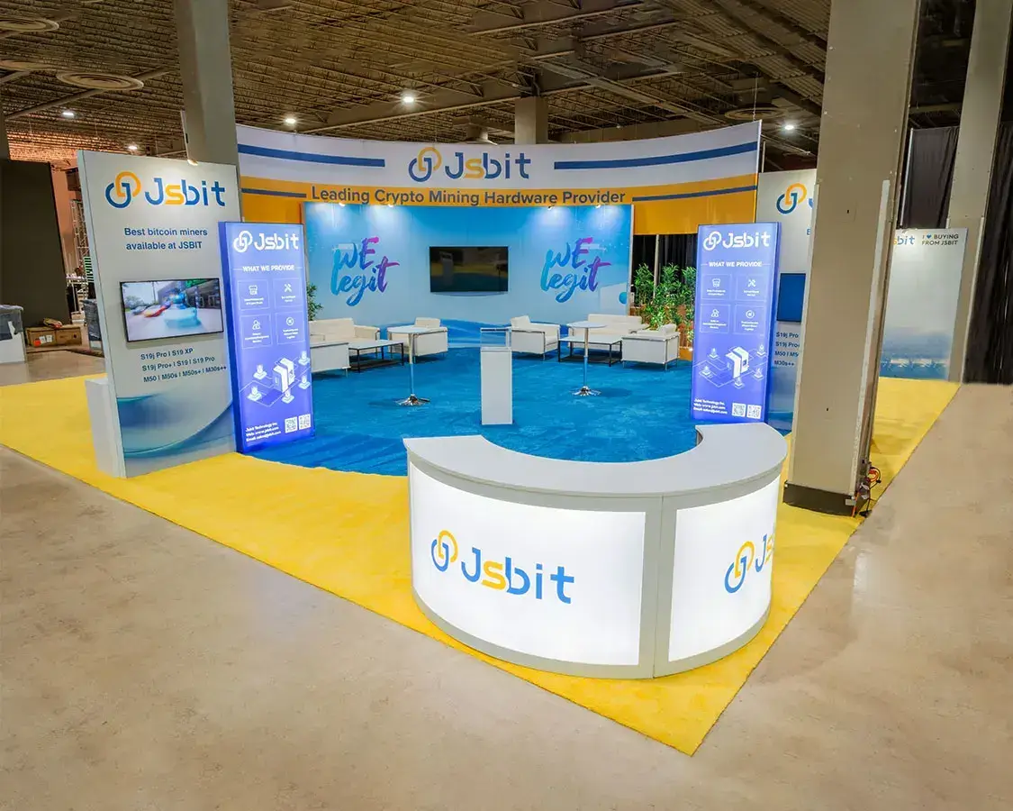 40×40 Trade Show Booth for Jsbit At Mining Disrupt, Designed and Built By Exponents in Miami