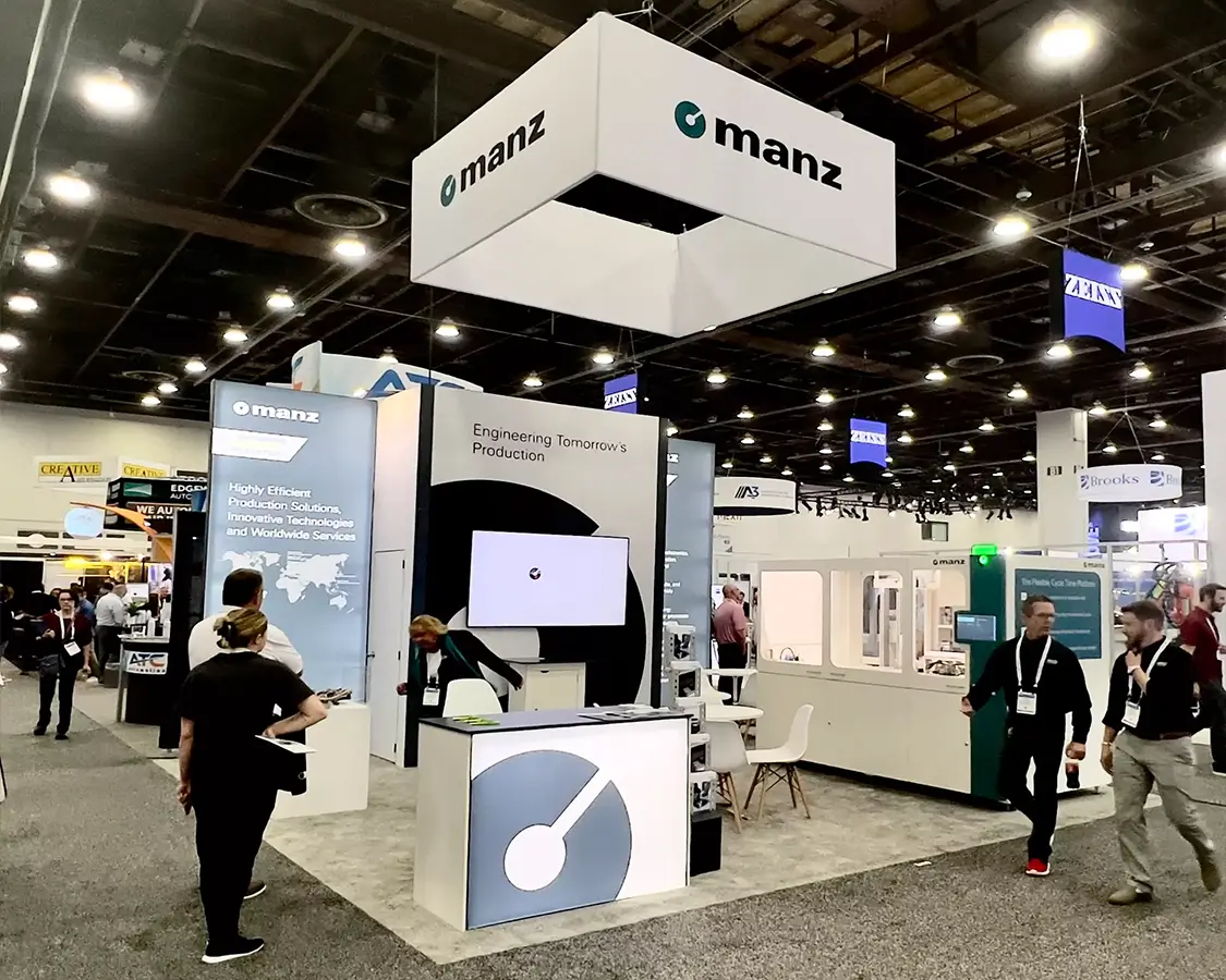 20x20 Trade Show Booth Rentals for Manz at Automate Trade Show, Designed and Built by Exponents in Detroit 20x20 Trade Show Booth Rentals for Manz at Automate Trade Show, Designed and Built by Exponents in Detroit