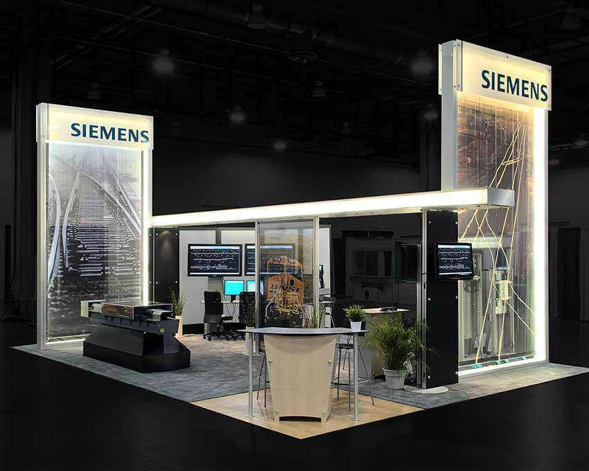 30×30 Trade Show Booth Rentals for Siemens at PowerGen, Designed and Built by Exponents in Dallas