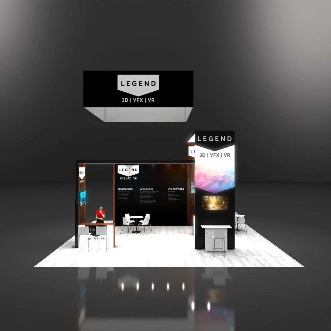 Front View – RLU3030 48: Striking 30x30 Trade Show Booth Design for Brand Visibility
