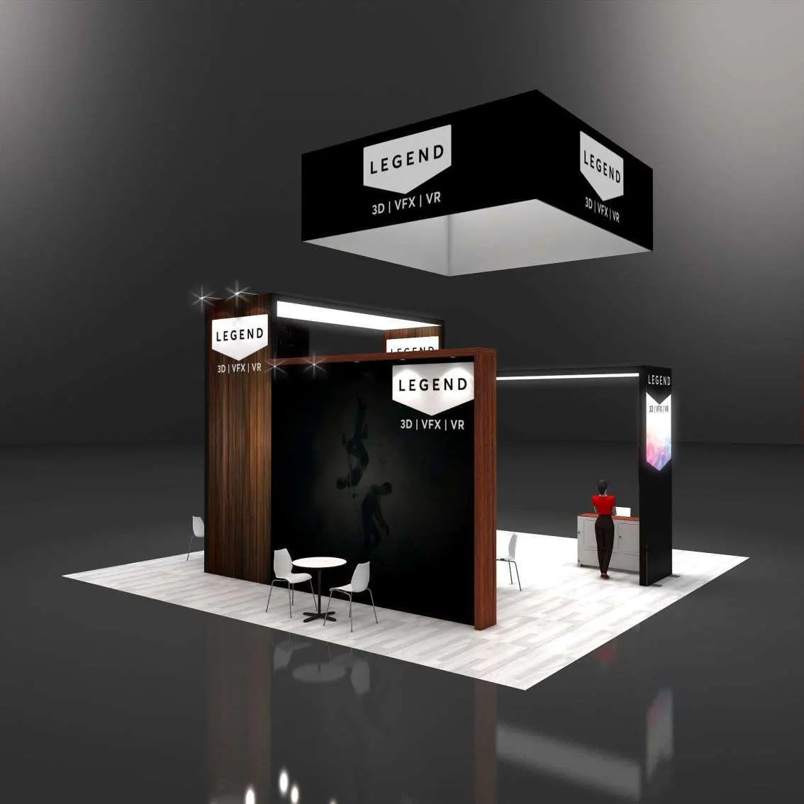 Back Side Perspective View – RLU3030 48: Vibrant 30x30 Exhibit Rentals Display for Event Presence