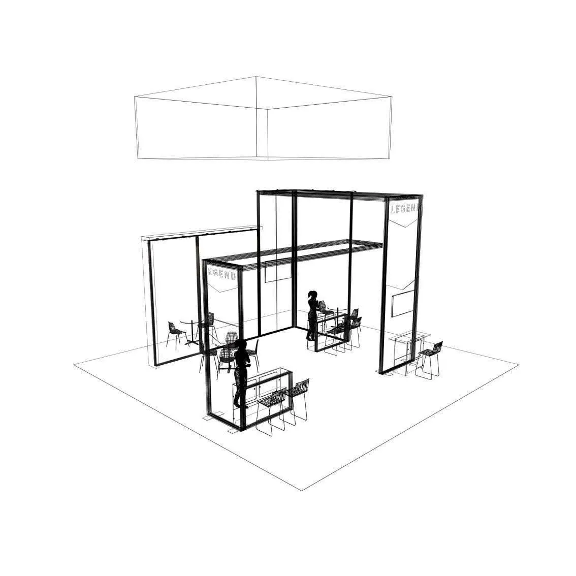 3D Layout – RLU3030 48: Eye-Catching 30x30 Exhibit Booth Design for Visitor Attention
