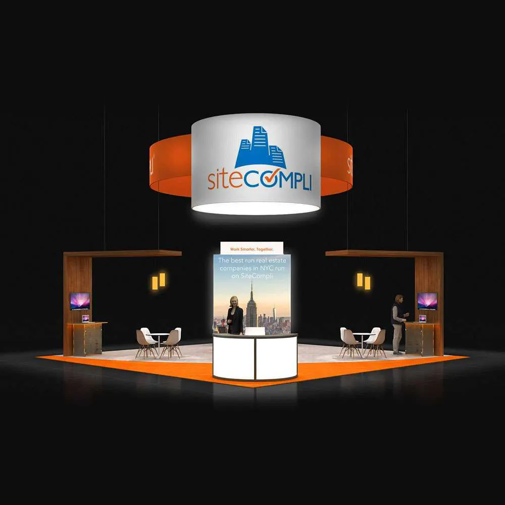 Center View – RLU3030 63: Eye-Catching 30x30 Exhibit Booth Design for Visitor Attention