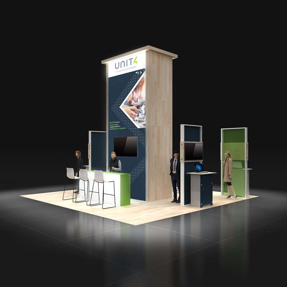 Left Side Perspective View - RL2020 23: Stylish 20x20 Booth Designs for Visual Brand Presence Left Side Perspective View - RL2020 23: Stylish 20x20 Booth Designs for Visual Brand Presence
