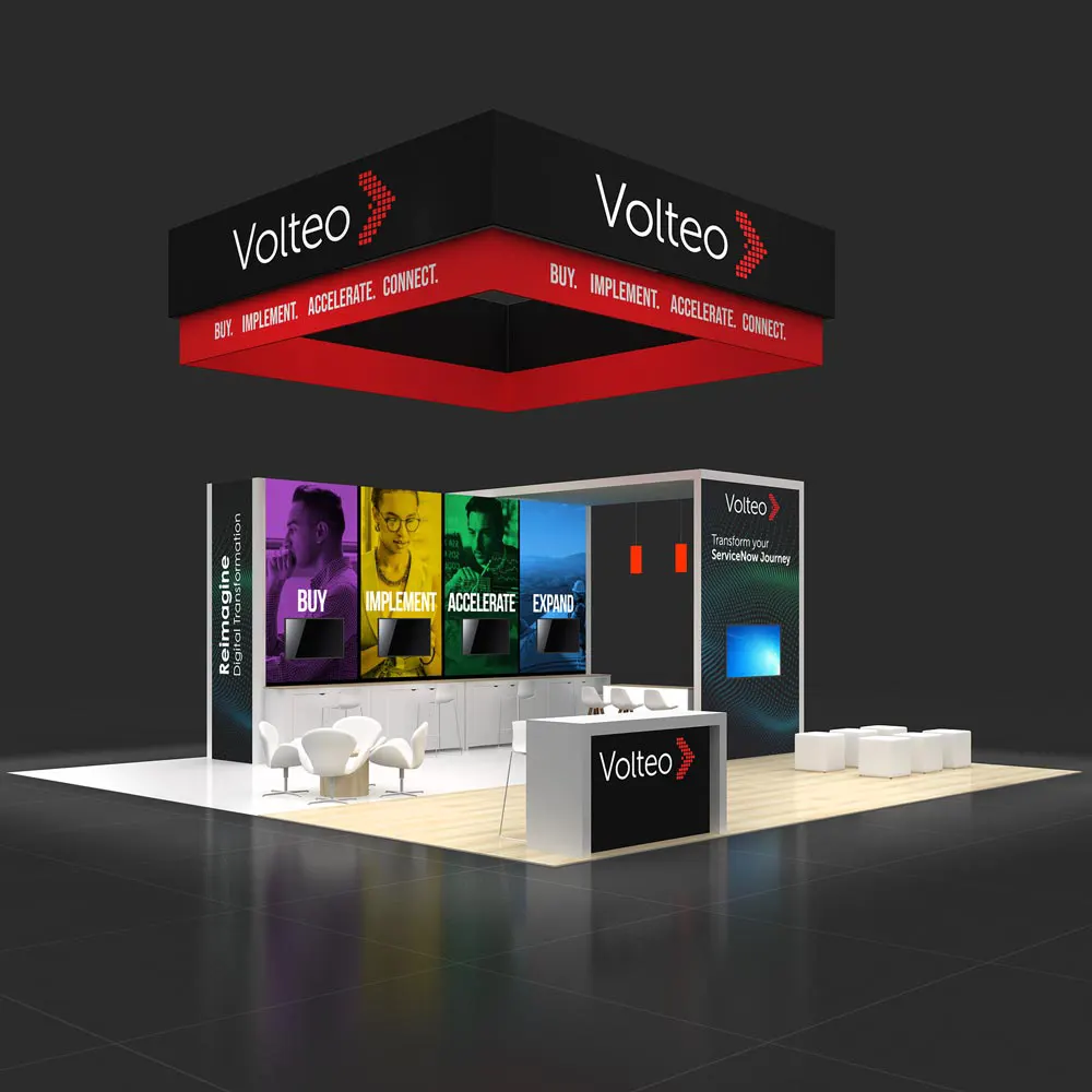 Trade Show Booth Side View – RLU3030 34: Modern 30x30 Rental Exhibit for Exhibitor Marketing