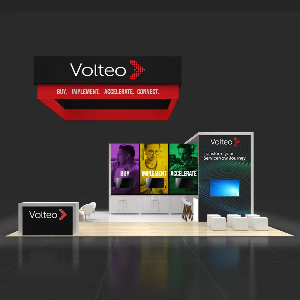 Front View 02 – RLU3030 34: Striking 30x30 Trade Show Booth Design for Brand Visibility