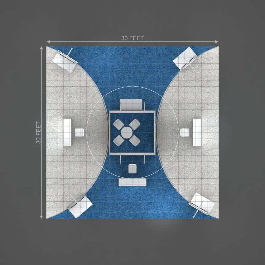 Plan – RLU3030 73: Head-Turning 30x30 Trade Show Booth Design Concept