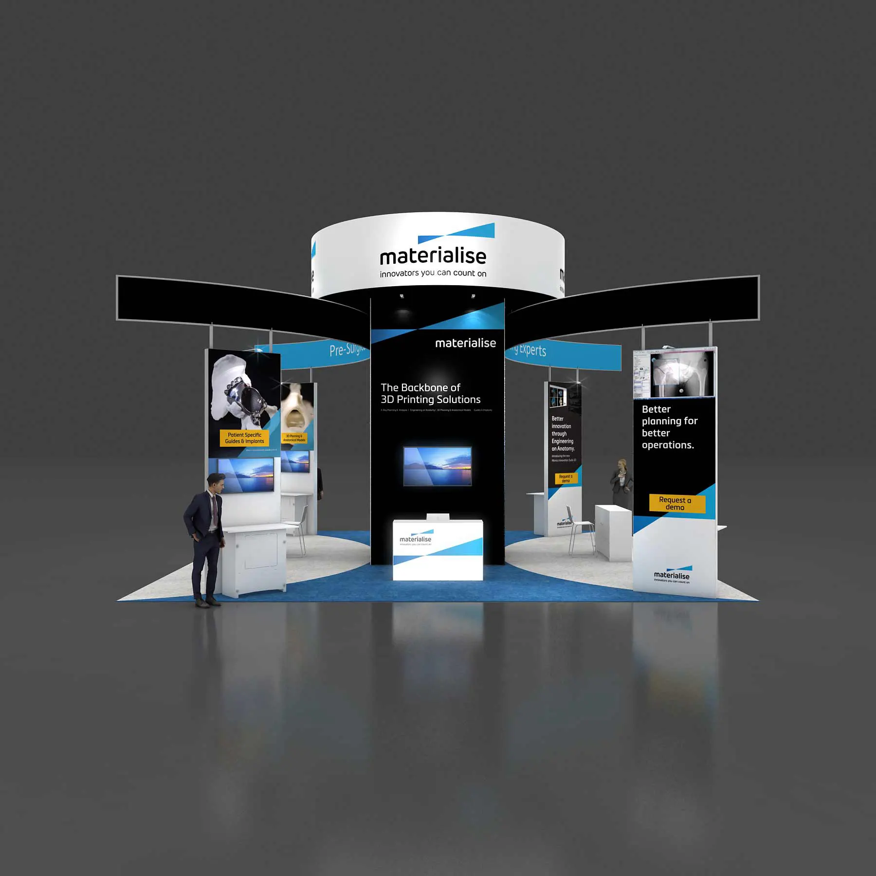 Front View – RLU3030 73: Striking 30x30 Trade Show Booth Design for Brand Visibility-1
