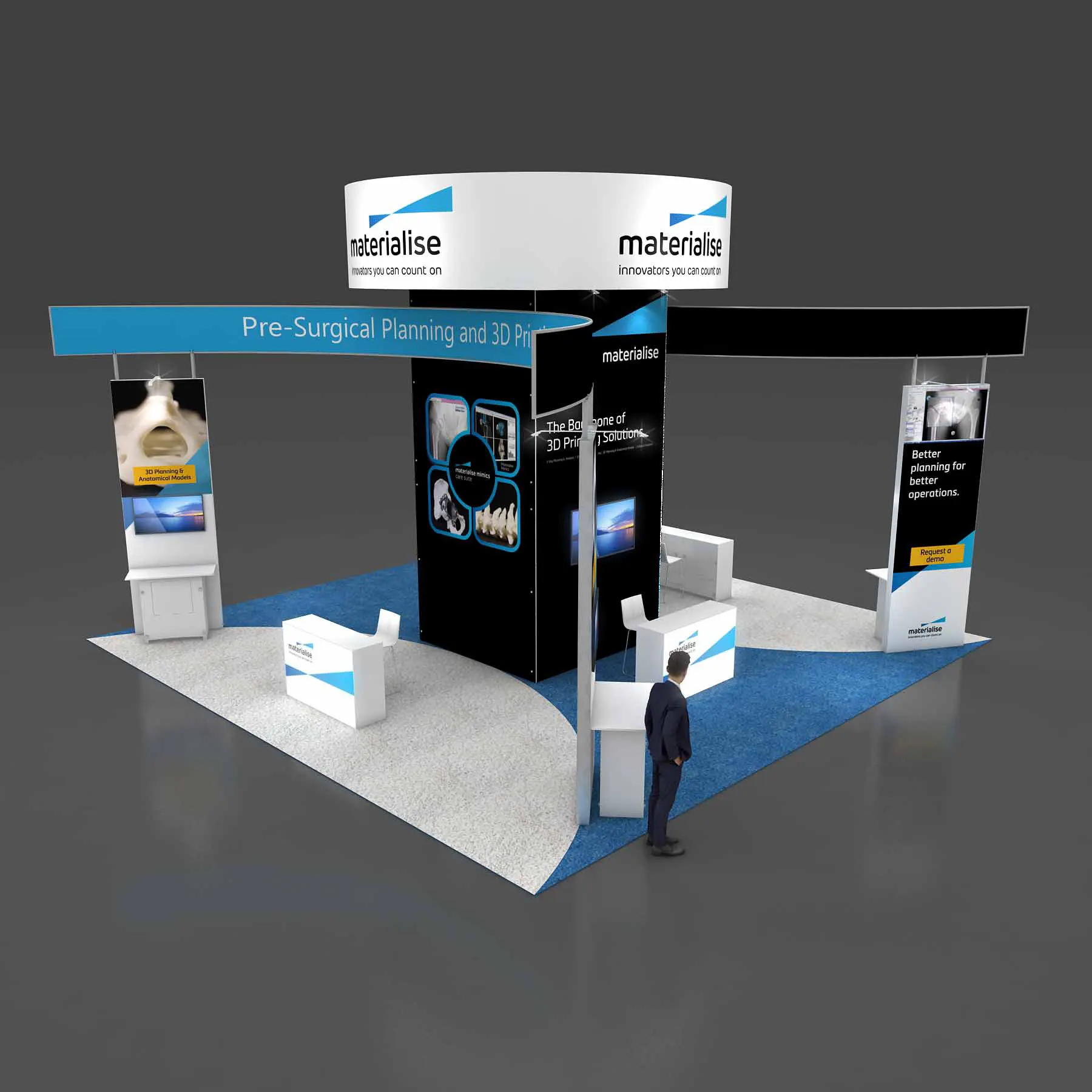 Arial View – RLU3030 73: Visually Compelling 30x30 Exhibit Booth for Engagement