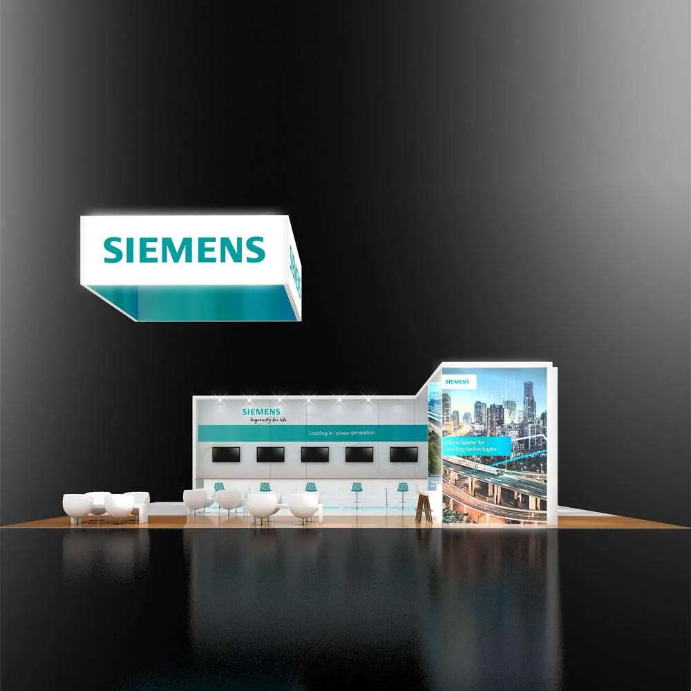 Front View – RLU5050 12: Striking 50x50 Trade Show Booth Design for Brand Visibility #1