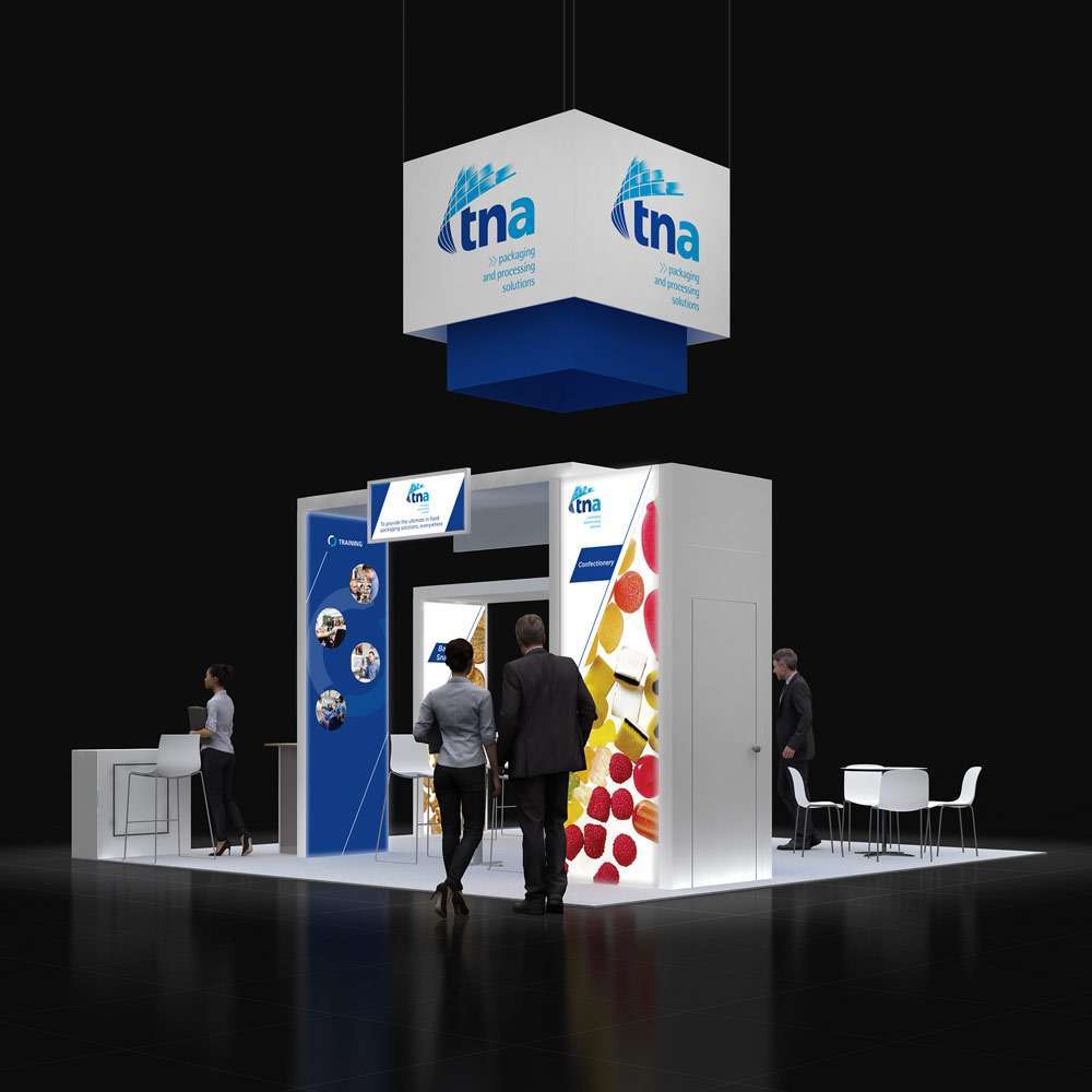 Left Side Perspective View - RL2020 06: Attractive 20x20 Rental Exhibits for Trade Show Marketing Left Side Perspective View - RL2020 06: Attractive 20x20 Rental Exhibits for Trade Show Marketing