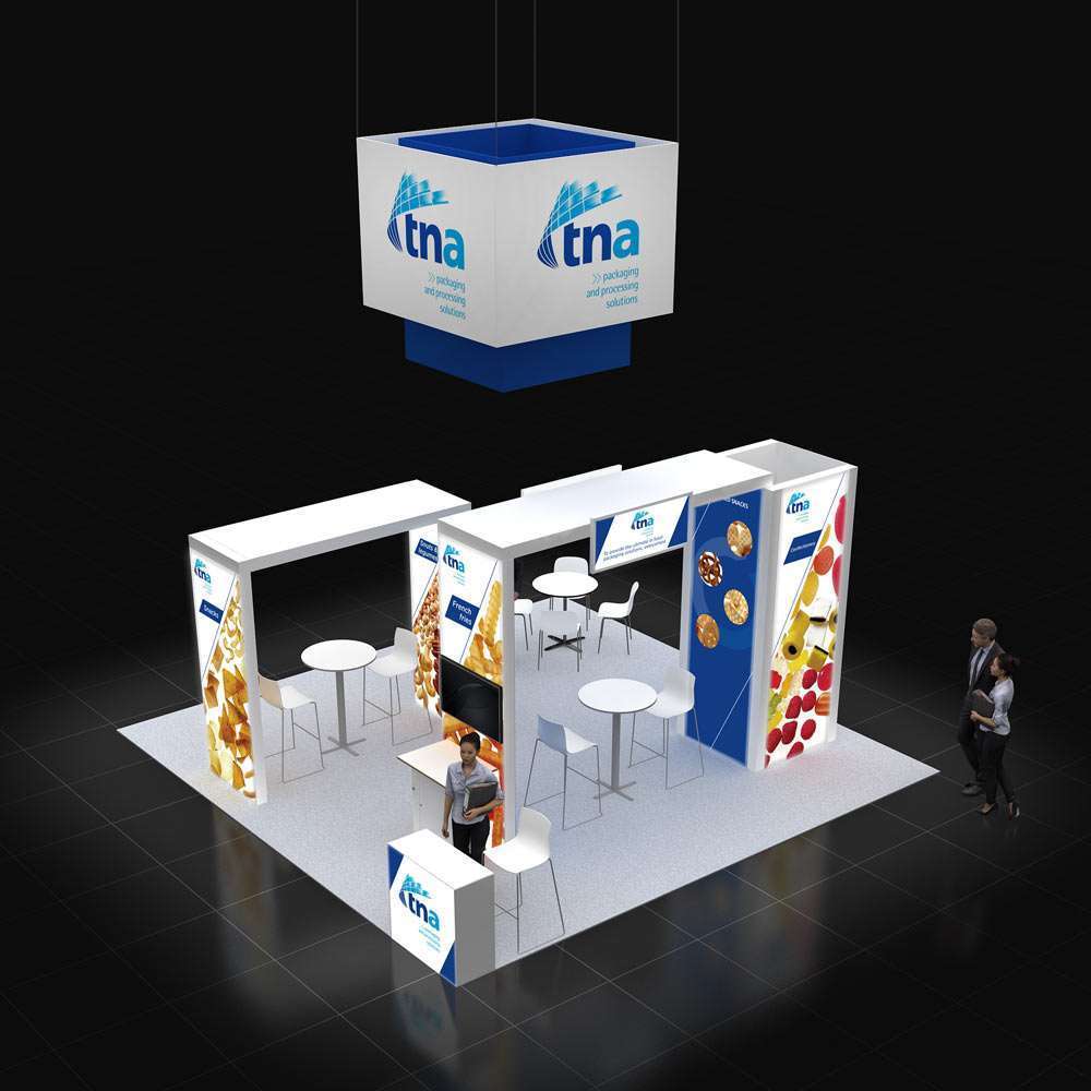 Arial View - RL2020 06: Sleek 20x20 Exhibit Booth Design for Safe Fleet Trade Shows Arial View - RL2020 06: Sleek 20x20 Exhibit Booth Design for Safe Fleet Trade Shows