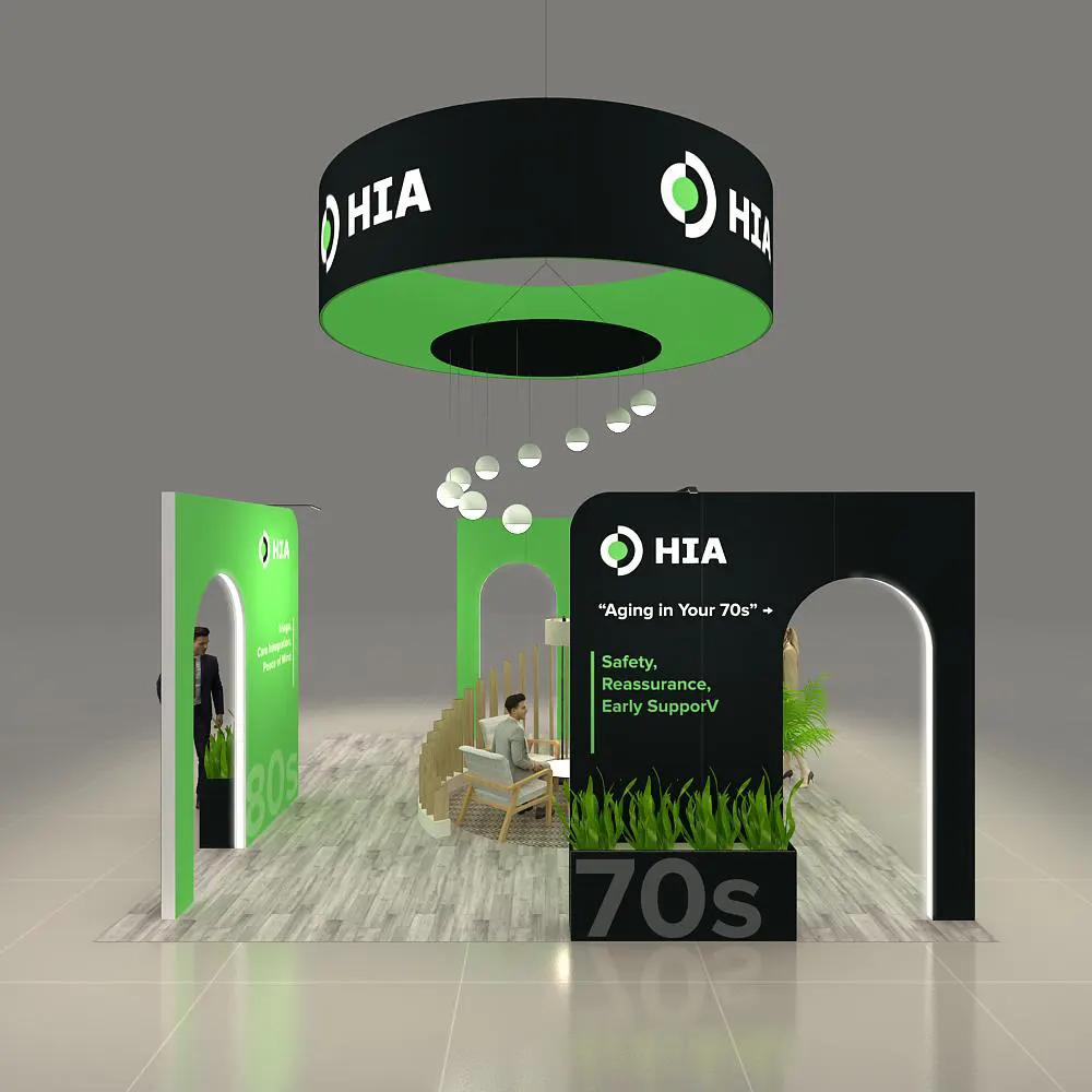 Front View – BRLU2020 160: Striking 20x20 Trade Show Booth Design for Brand Visibility