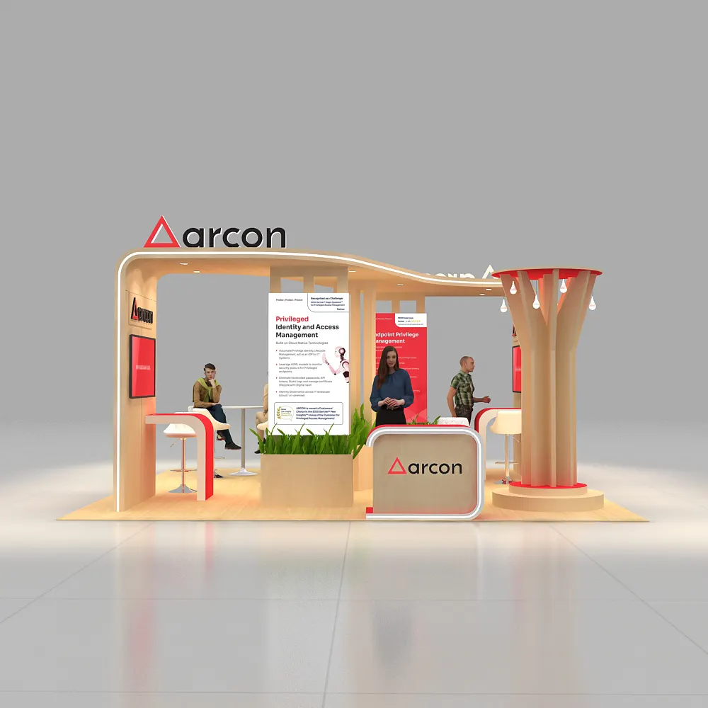 Front View – BRLU2020 50: Striking 20x20 Trade Show Booth Design for Brand Visibility