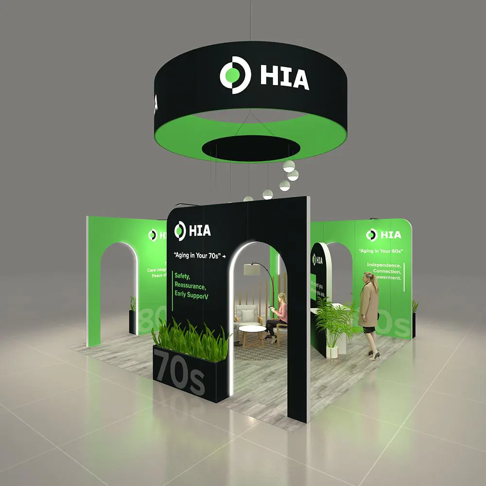 Front Side Perspective View – BRLU2020 160: Vibrant 20x20 Exhibit Rentals Display for Event Presence