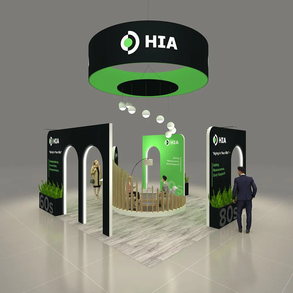 Rear Side Perspective View – BRLU2020 160: Dynamic 20x20 Trade Show Exhibit Design for Maximum Impact