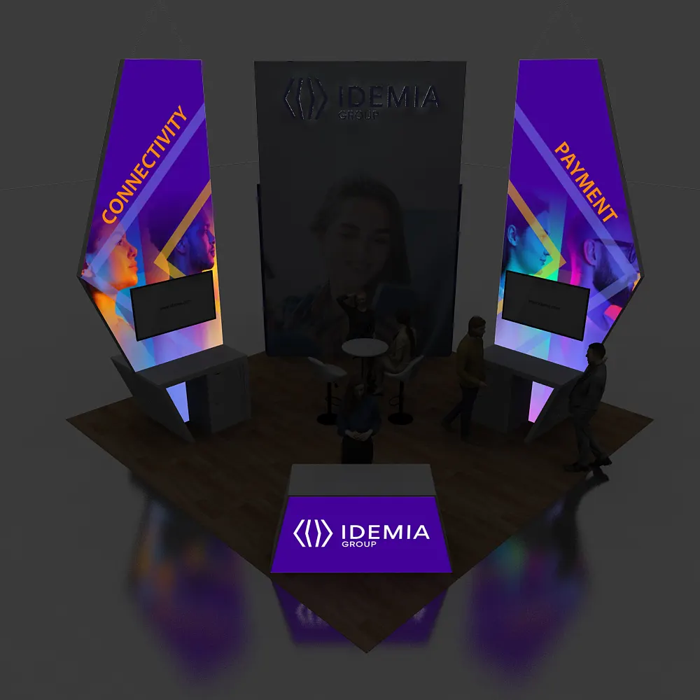 Backlit Front View – Night Mode – GRLE2020 23: Interactive 20x20 Trade Show Exhibit Design Backlit Front View – Night Mode – GRLE2020 23: Interactive 20x20 Trade Show Exhibit Design