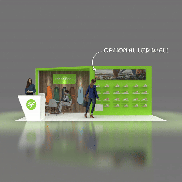 Front View with LED Wall - YRLE1020 11: Amaze your audience with impressive 10x20 booth rental