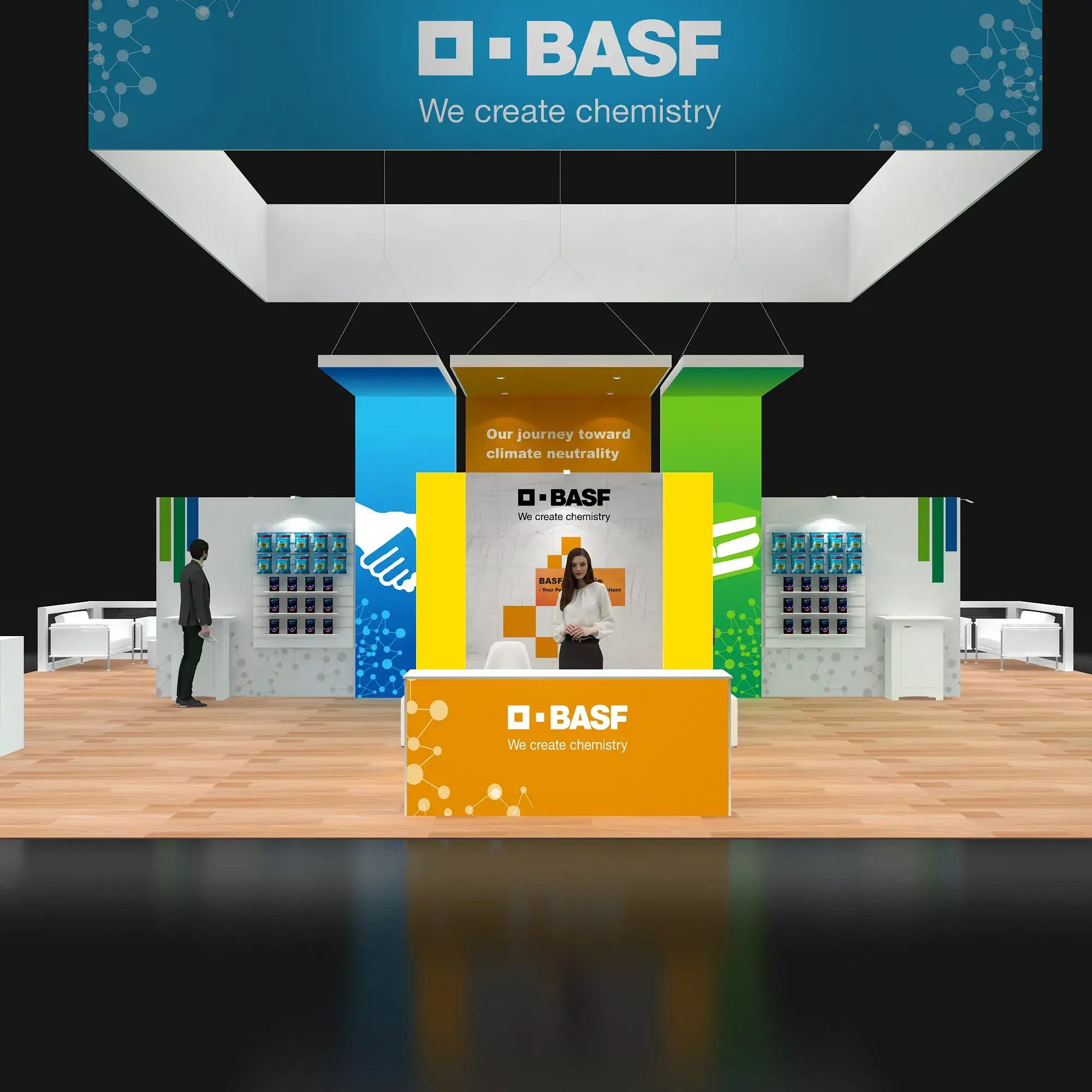 Front View – YRLU5050 14: Striking 50x50 Trade Show Booth Design for Brand Visibility #3