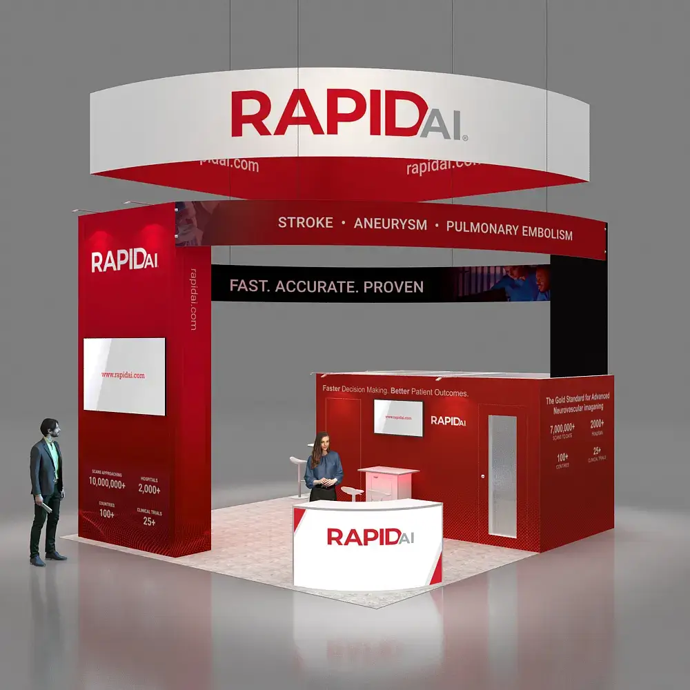Front View – YRLU2020 60: Striking 20x20 Trade Show Booth Design for Brand Visibility