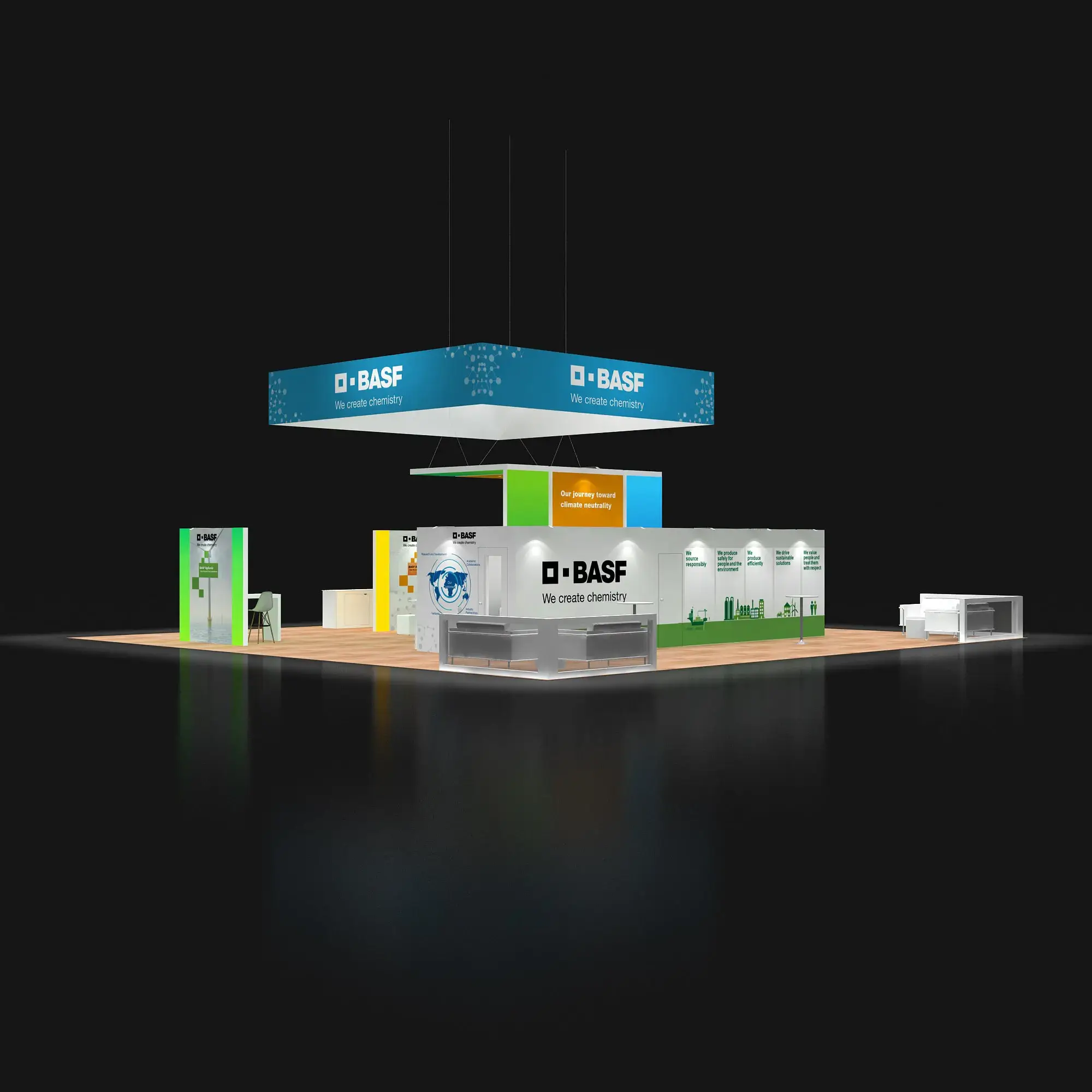 Back Side Perspective View – YRLU5050 14: Vibrant 50x50 Exhibit Rentals Display for Event Presence