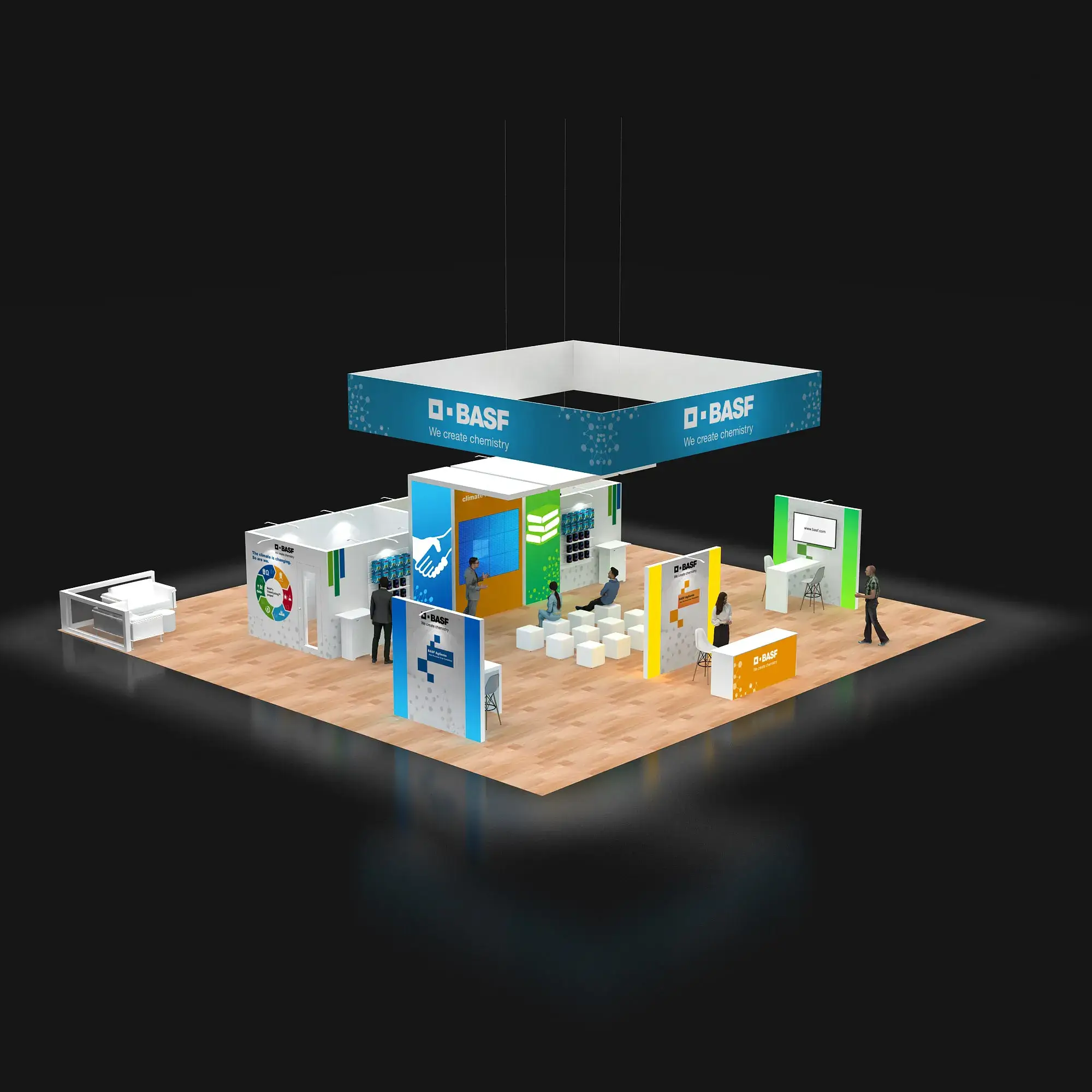 Arial View – YRLU5050 14: Visually Compelling 50x50 Exhibit Booth for Engagement