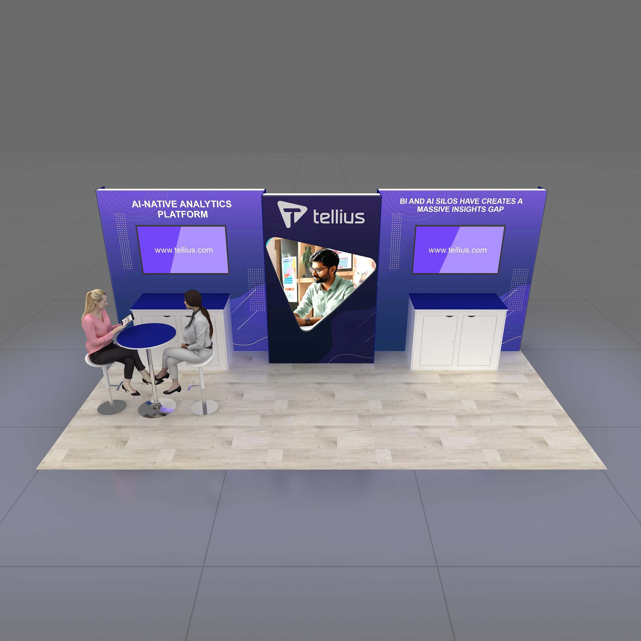 Arial View - GRLU1020 02: Striking and purpose-driven 10x20 booth rentals