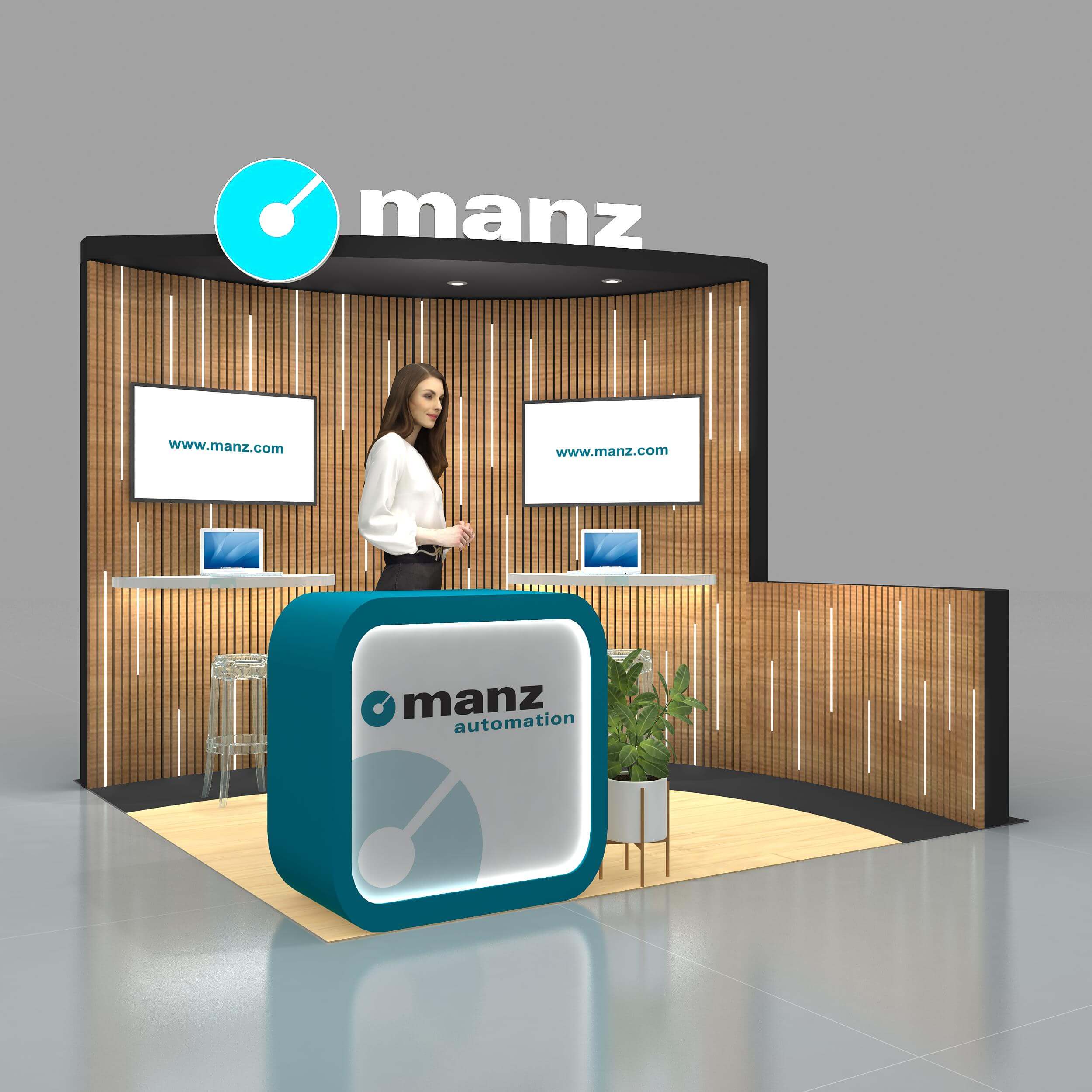 Right Side Perspective View - RLU1010 37: Striking 10x10 Trade Show Booth Design for Brand Visibility