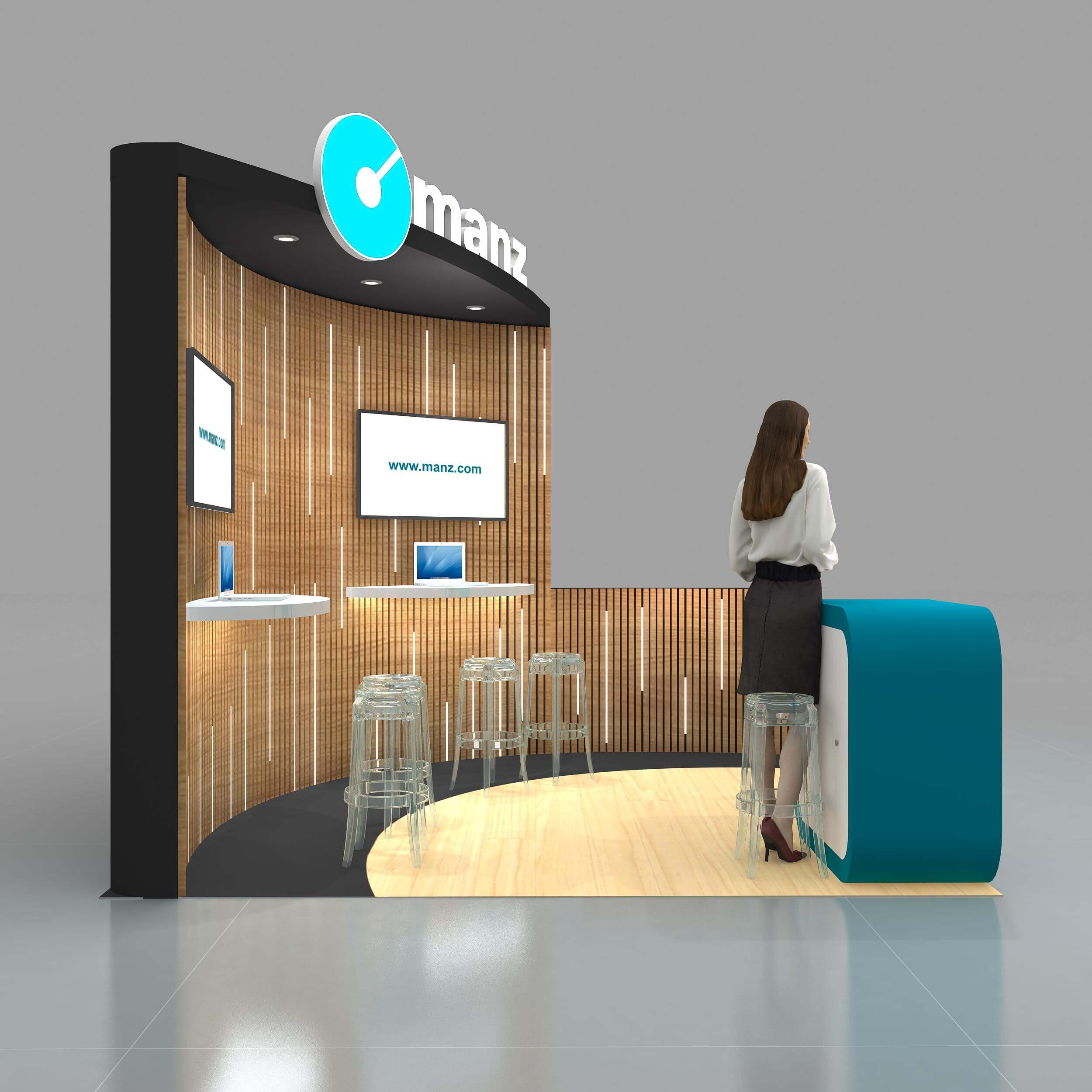 Back Side Perspective View - RLU1010 37: Sleek 10x10 Exhibit Booth Design for Safe Fleet Trade Shows