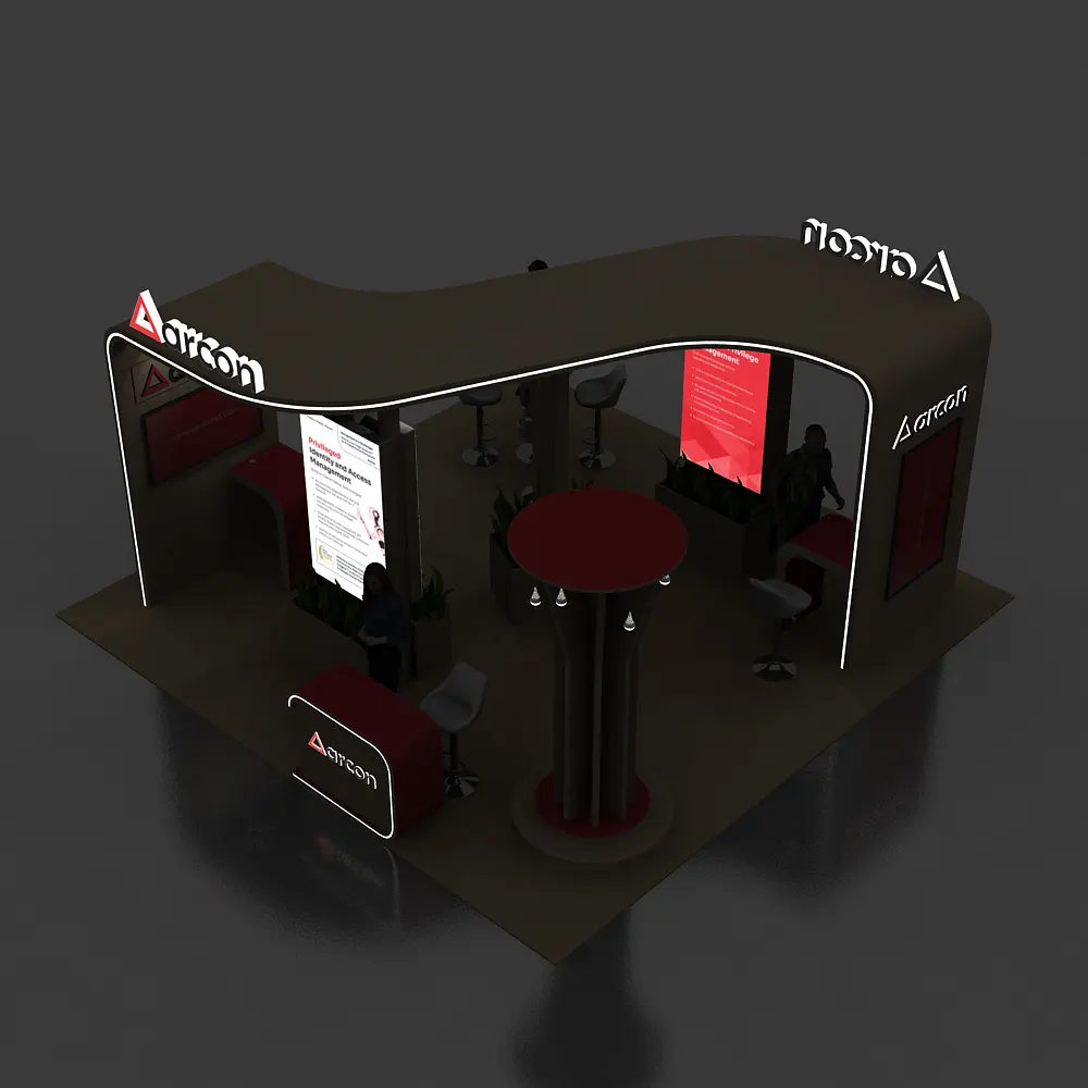 Backlit Night View 1 – BRLU2020 50: Visually Compelling 20x20 Exhibit Booth for Engagement