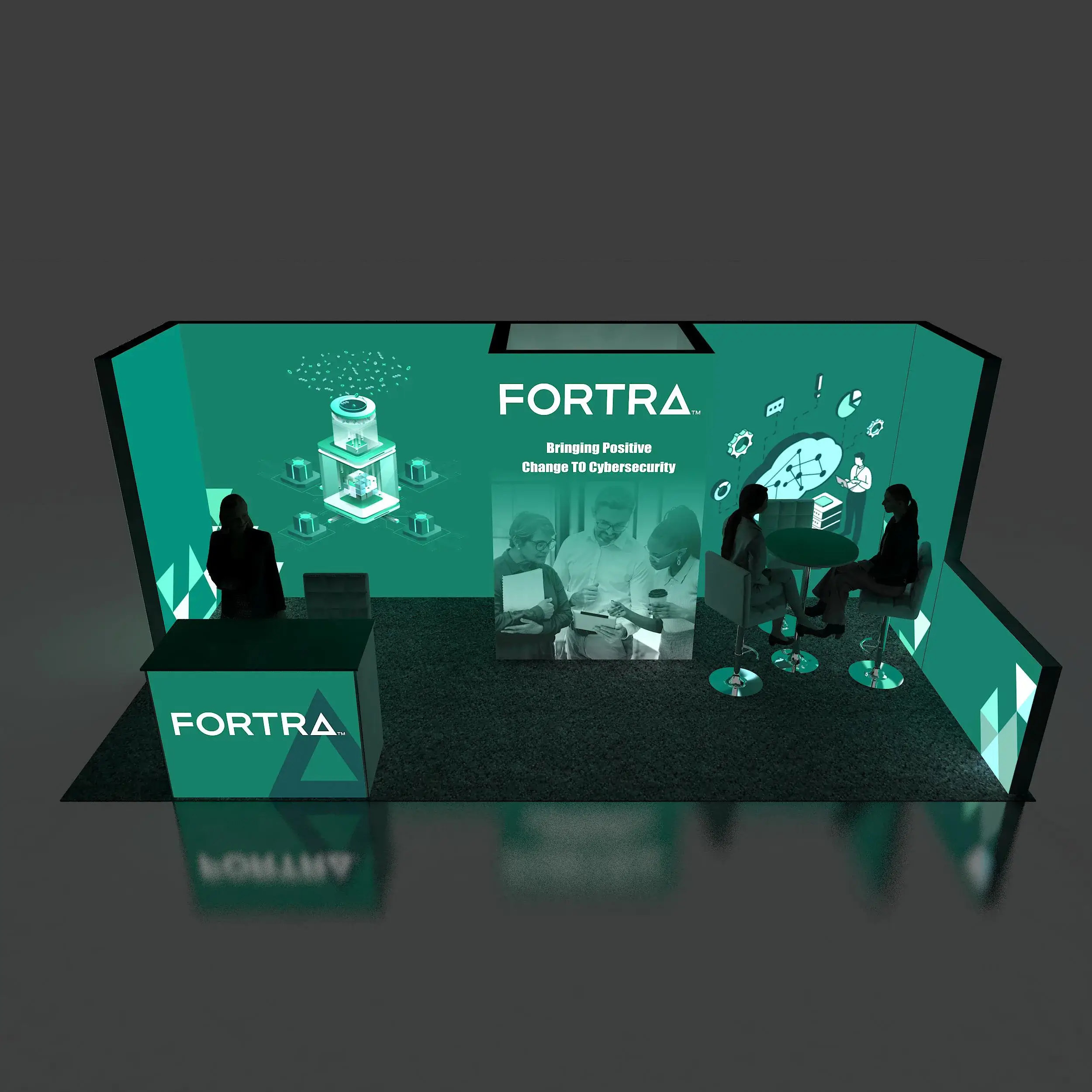 Backlit Aerial Perspective View - RAL1020 09: Reliable and majestic 10x20 trade show booth rentals for shows