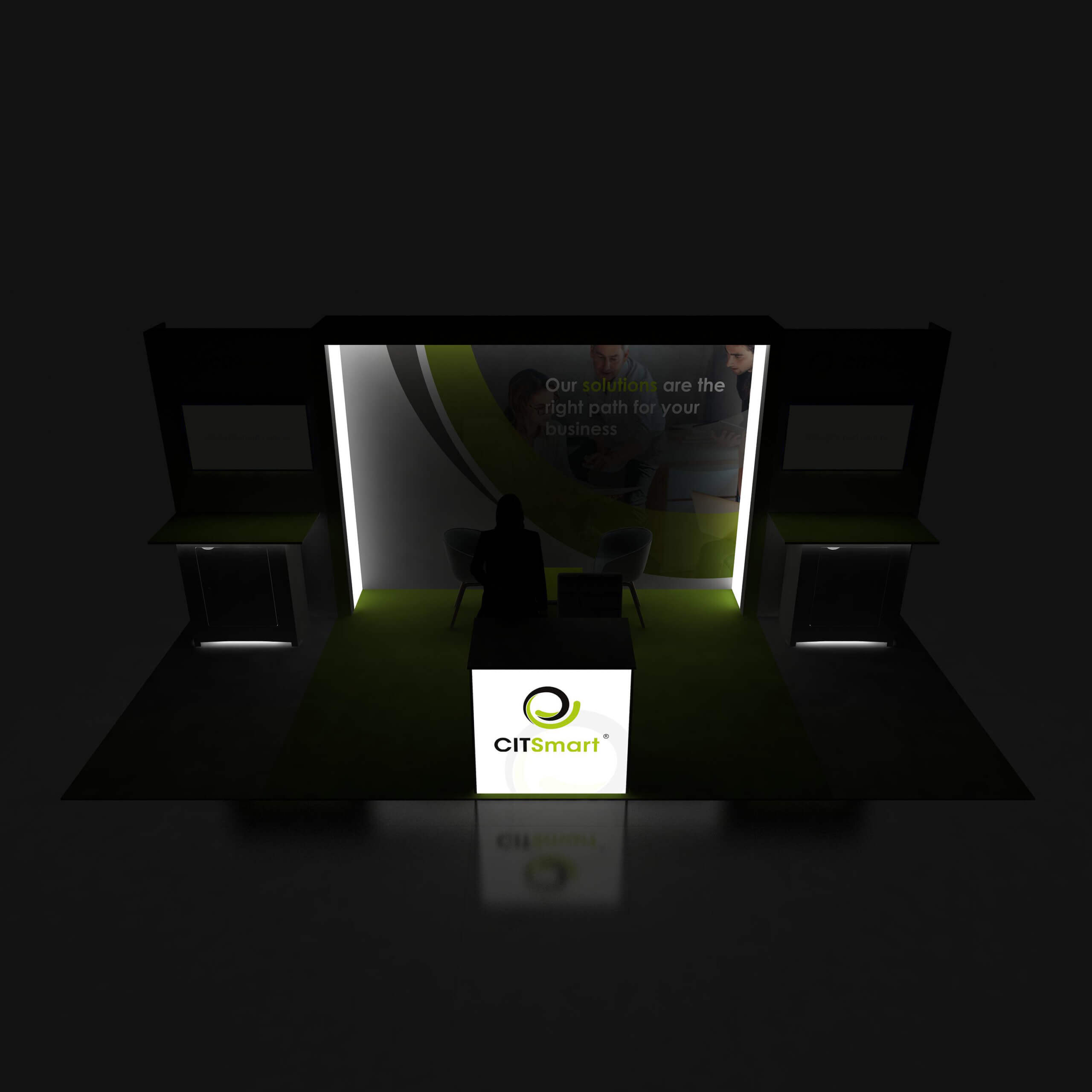 Backlit View - GRLU1020 63: Sleek 10x20 Exhibit Booth Design for Safe Fleet Trade Shows Backlit View - GRLU1020 63: Sleek 10x20 Exhibit Booth Design for Safe Fleet Trade Shows