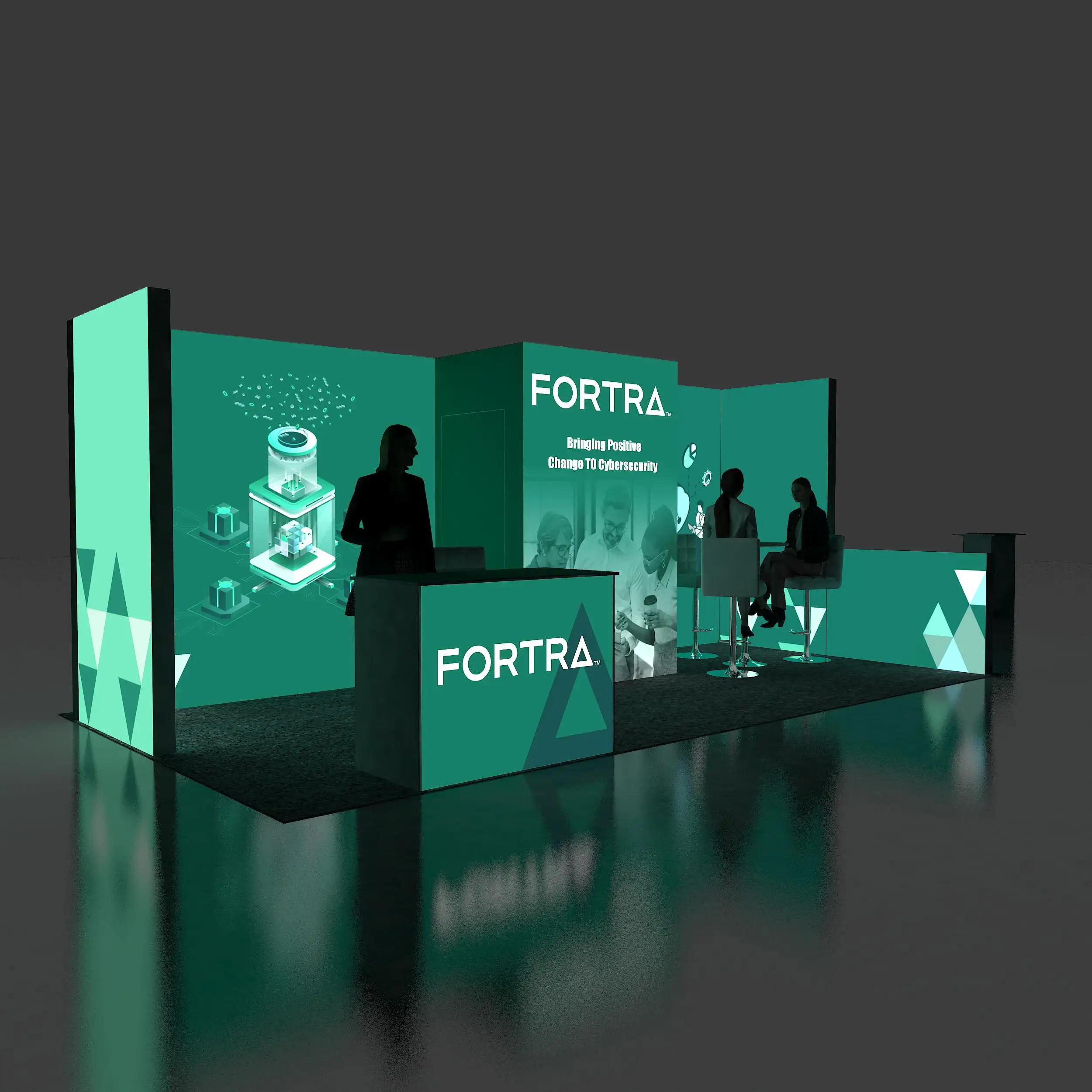 Backlit Right Side Perspective - RAL1020 09: Get purpose-driven and impactful 10x20 tradeshow rental booths from Exponents