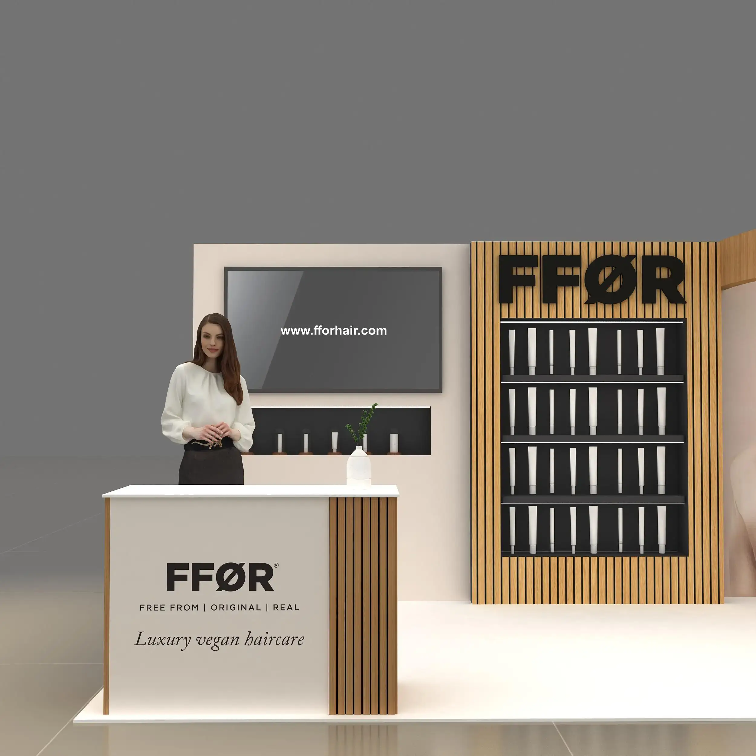 Front View with Counter - RLU1020 32: Top-notch 10x20 trade show booth rentals