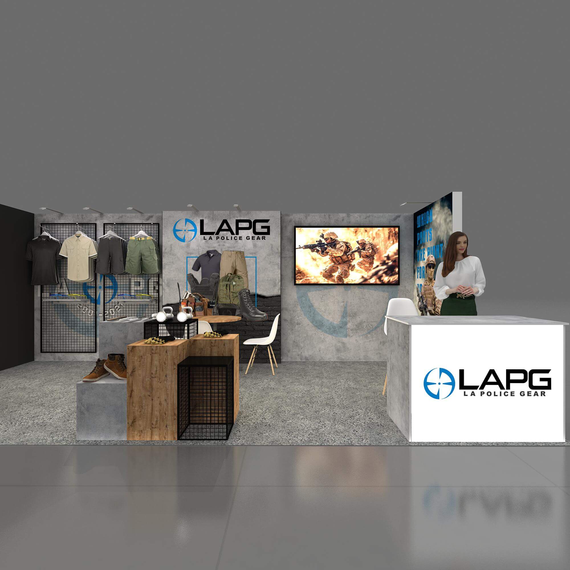 Front View 2 - RLU1030 25: Sleek 10x30 Exhibit Booth Design for Safe Fleet Trade Shows Front View 2 - RLU1030 25: Sleek 10x30 Exhibit Booth Design for Safe Fleet Trade Shows
