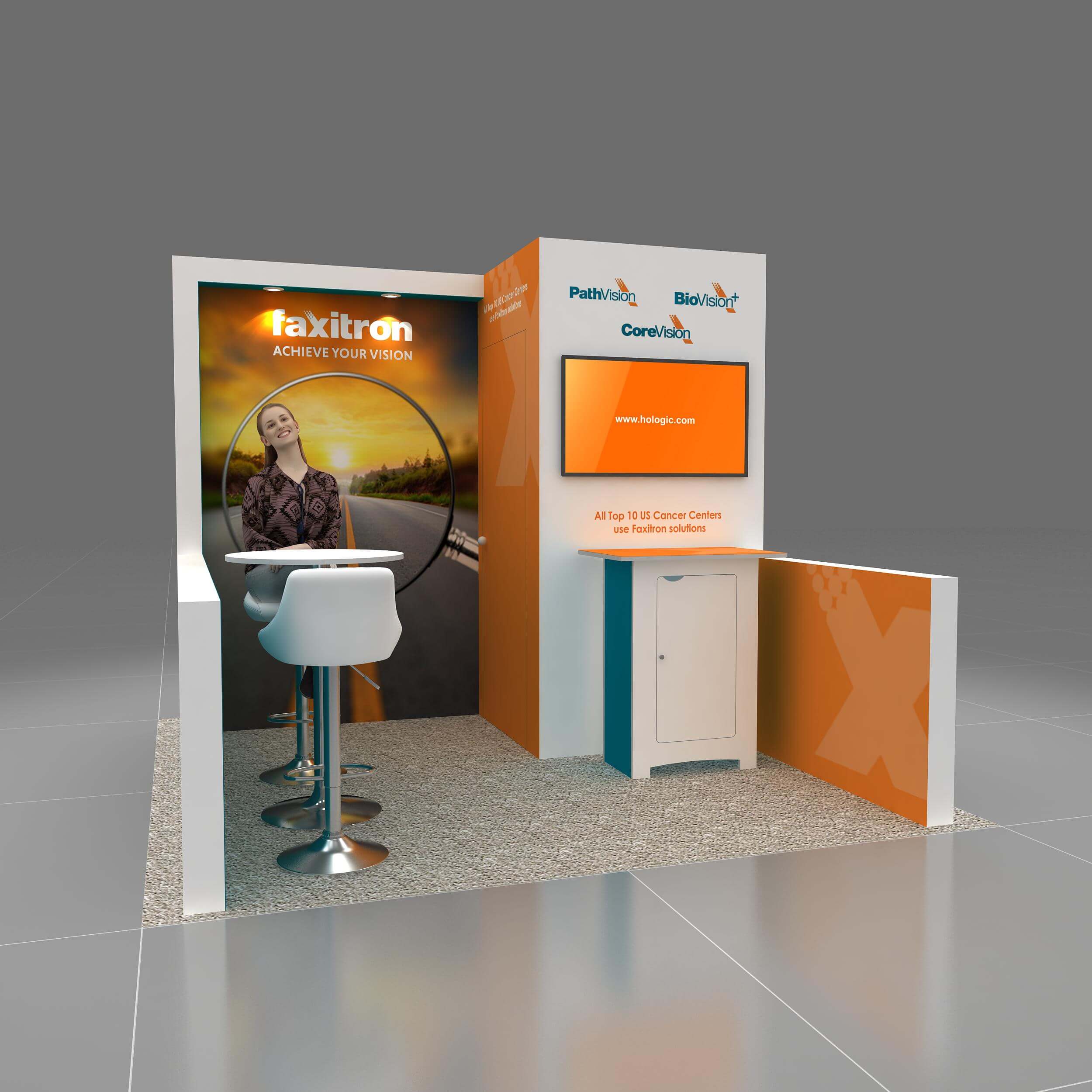 Left Side Perspective View – RH1010 04: Striking and purpose-driven 10x10 booth rentals Left Side Perspective View – RH1010 04: Striking and purpose-driven 10x10 booth rentals