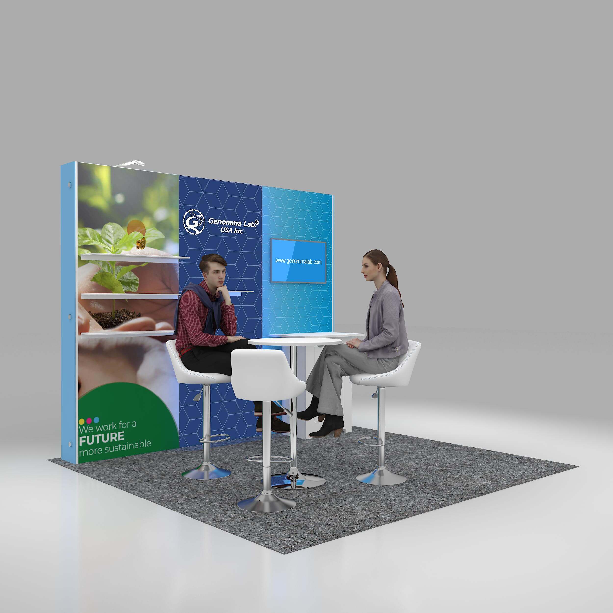 Right Side Perspective View - RL1010 06: Dynamic 10x10 Trade Show Exhibit Design for Maximum Impact