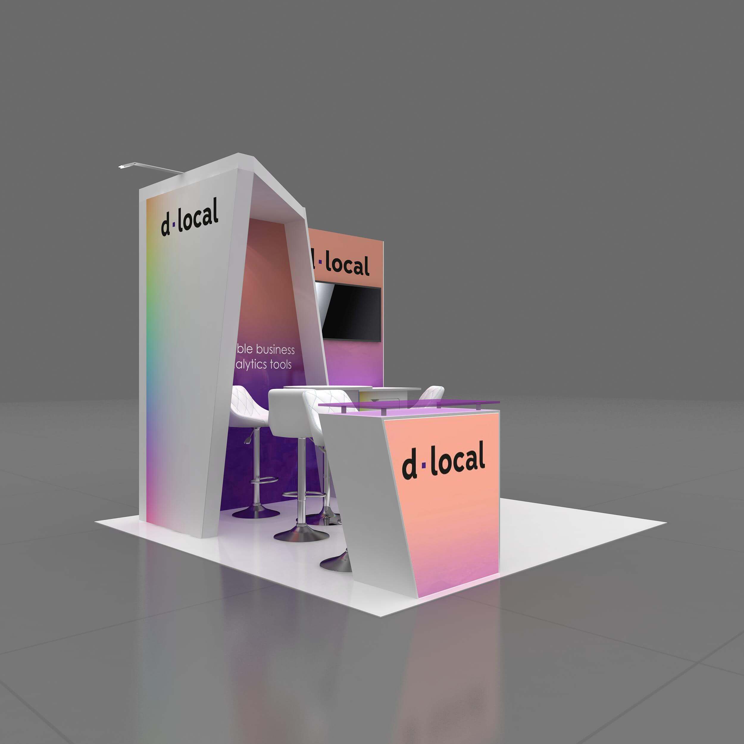 Right Side Perspective View - GRLU1010 22: Turnkey all-inclusive 10x10 booth rentals for shows
