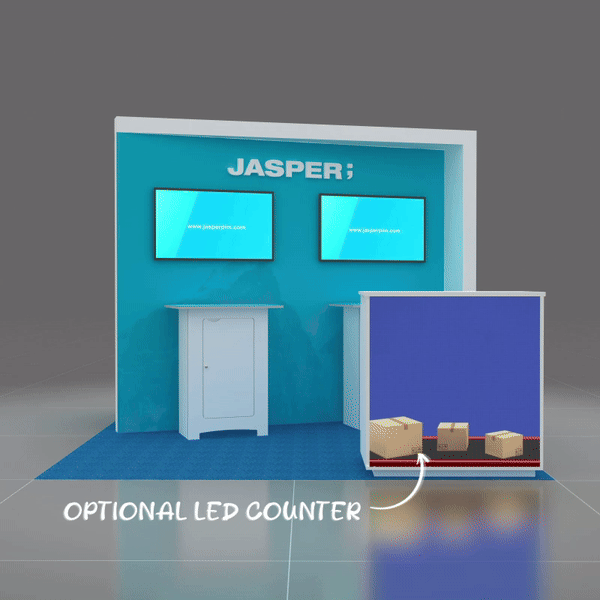 Front View with LED Counter - RL1010 01: Smart 10x10 Exhibit Booth for Exhibitors