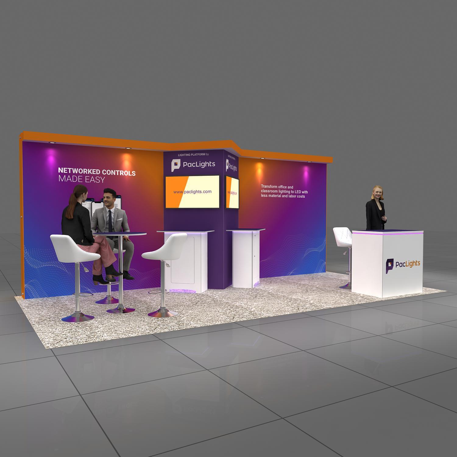 Right Side Perspective View - GRL1020 04: Finest 10x20 trade show booth rentals