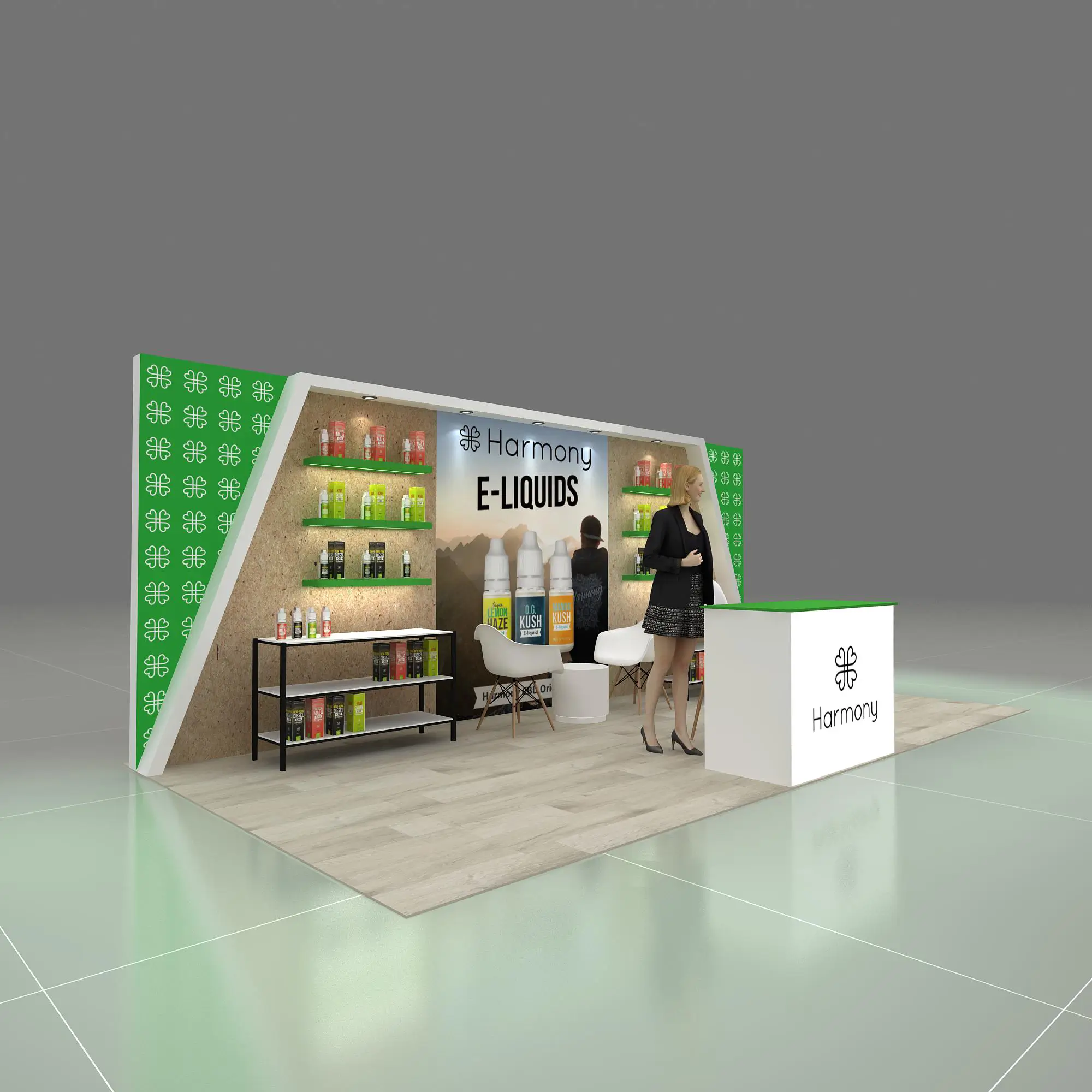 Right Side Perspective View - RH1020 11: Top of the range 10x20 trade show booth rentals
