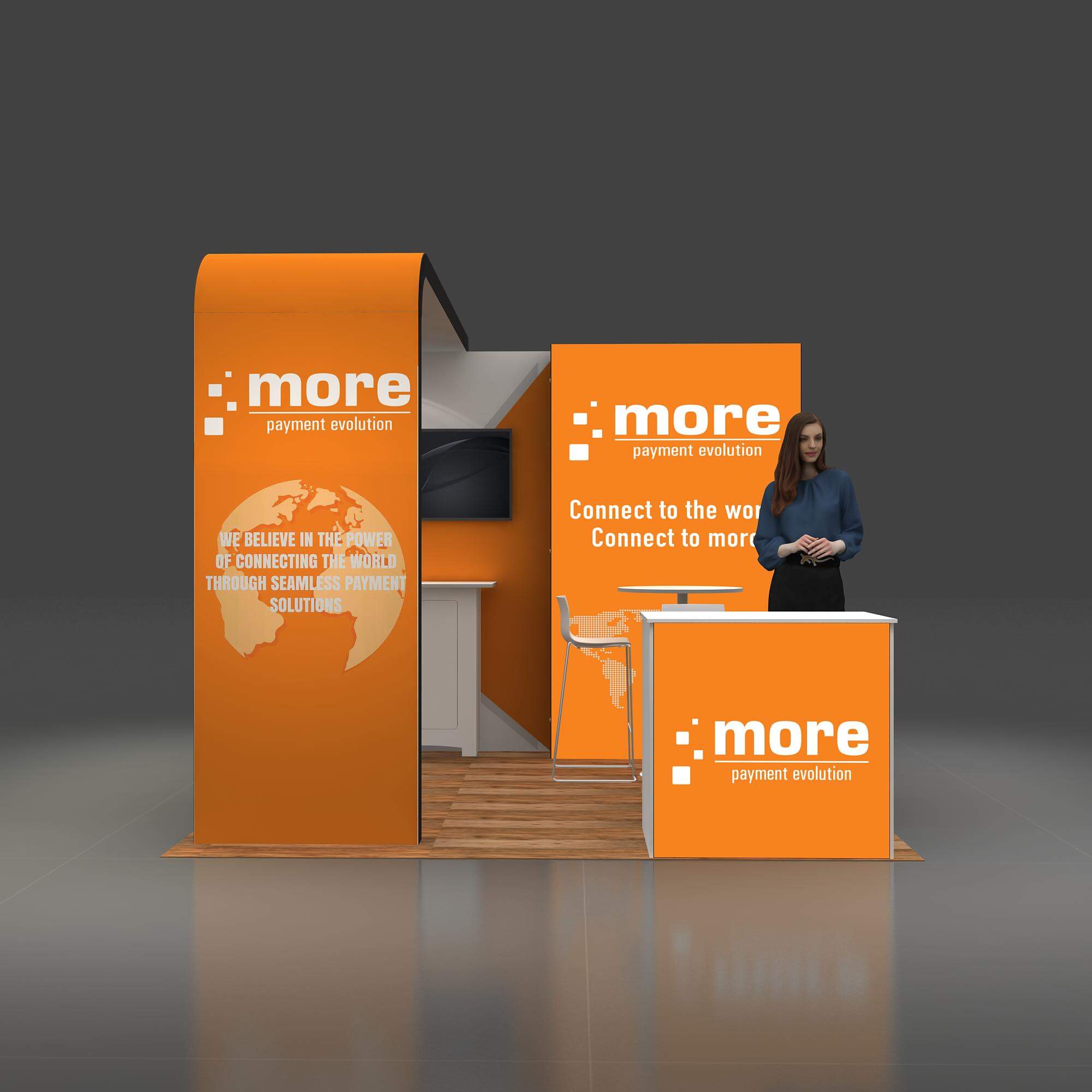 Front View – RLU1010 34: Striking 10x10 Trade Show Booth Design for Brand Visibility