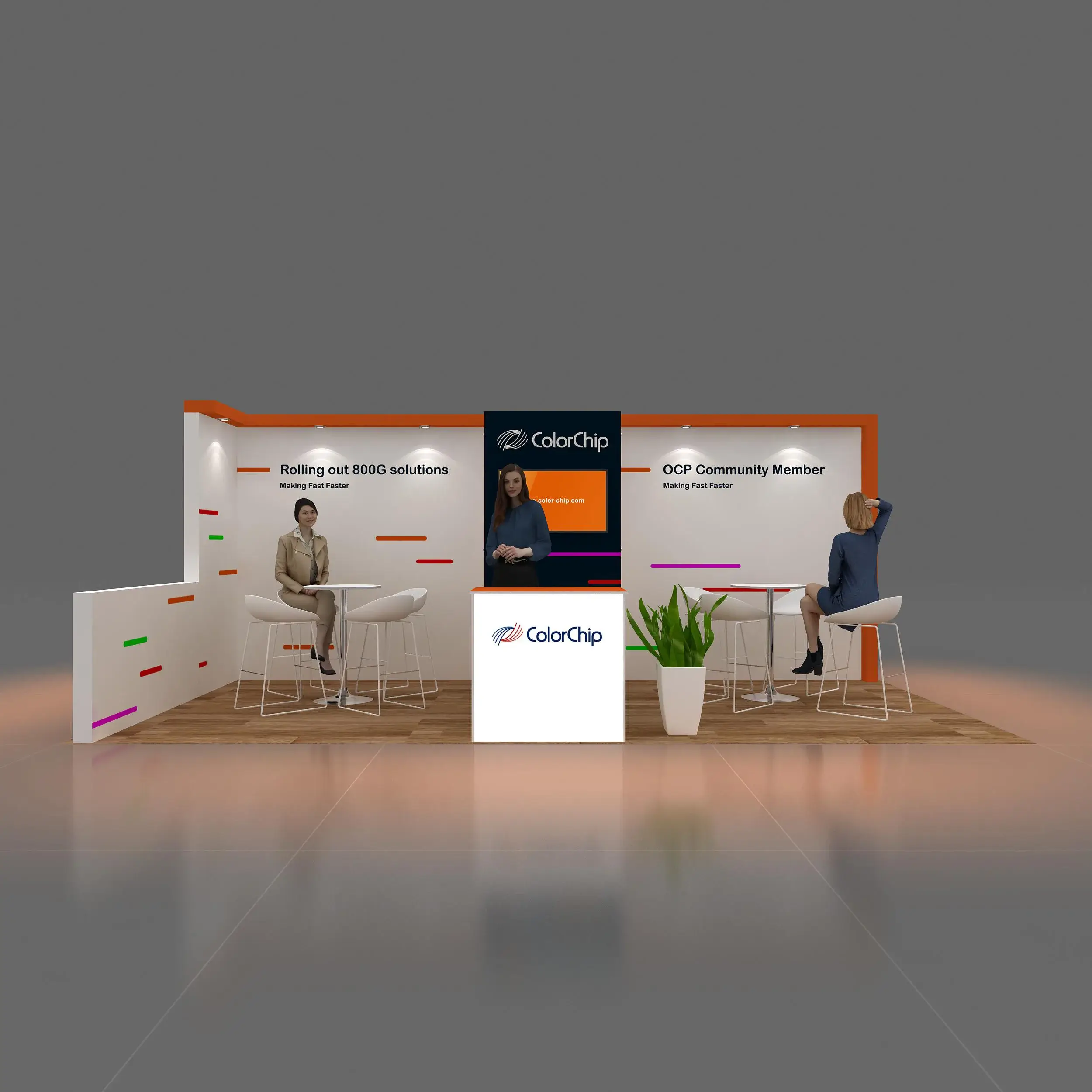 Front View - RAL1020 01: Visually striking 10x20 trade show booth rentals