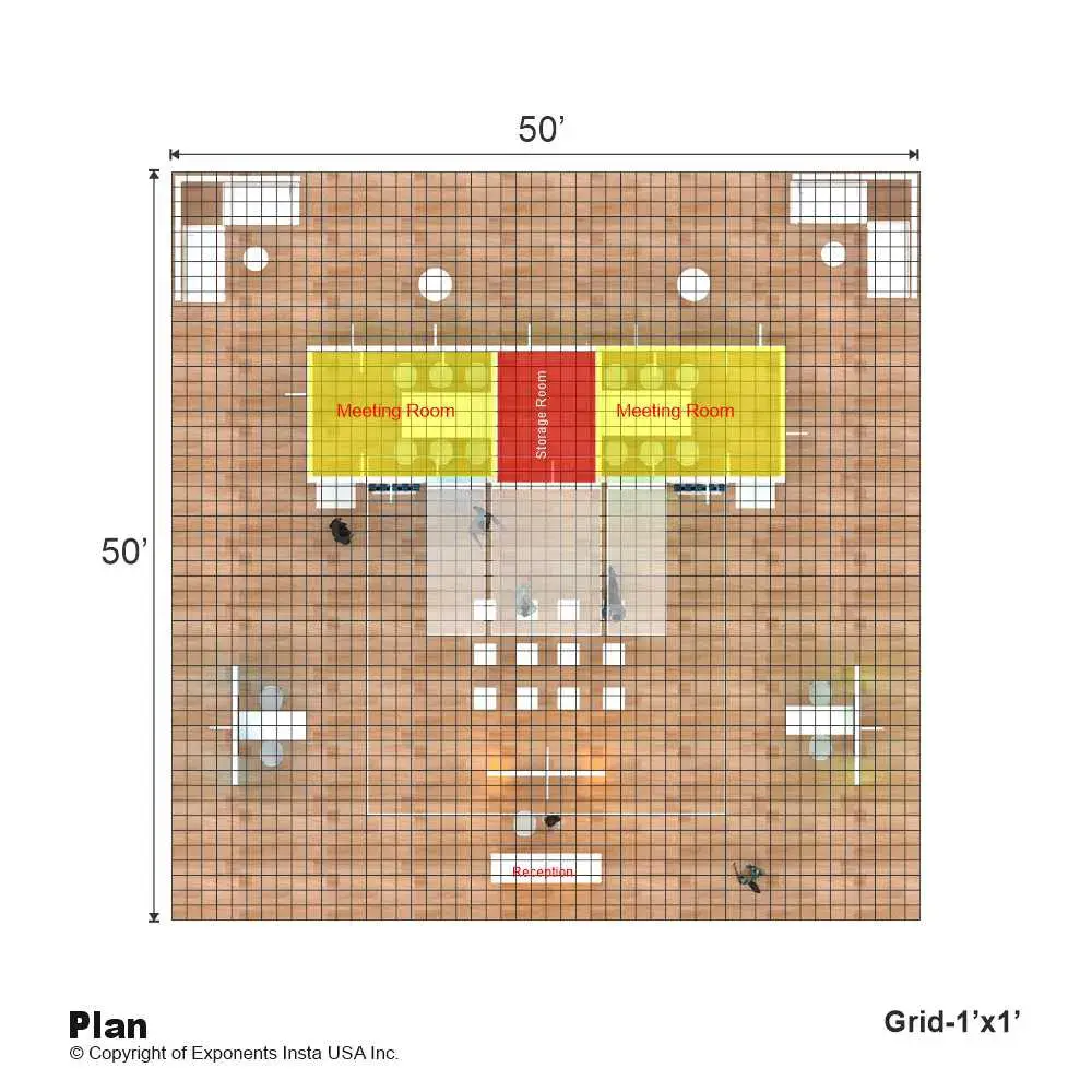 Top Elevation – YRLU5050 14: Stylish 50x50 Booth Designs for Visual Brand Presence